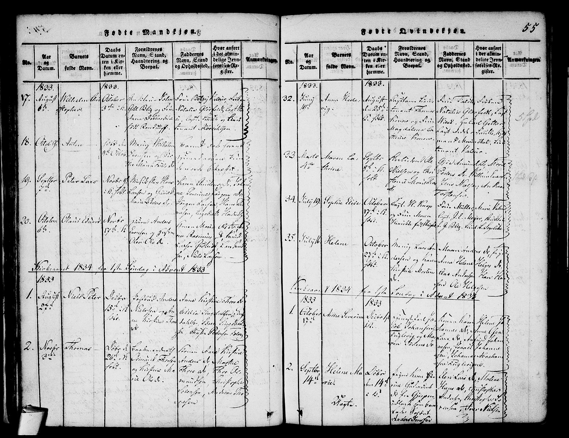 Stavern kirkebøker, SAKO/A-318/F/Fa/L0006: Parish register (official) no. 6, 1816-1839, p. 55