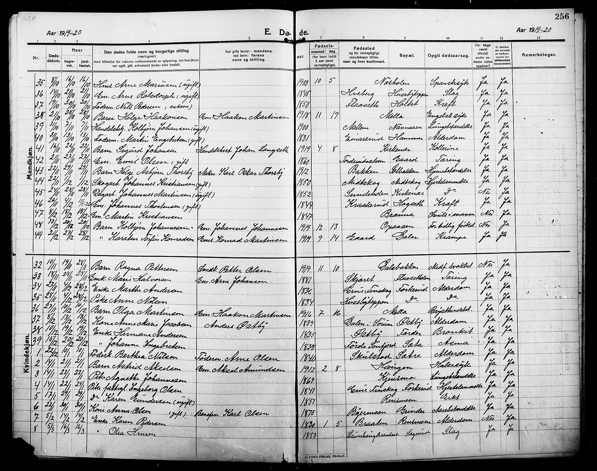 Grue prestekontor, AV/SAH-PREST-036/H/Ha/Hab/L0007: Parish register (copy) no. 7, 1910-1920, p. 256