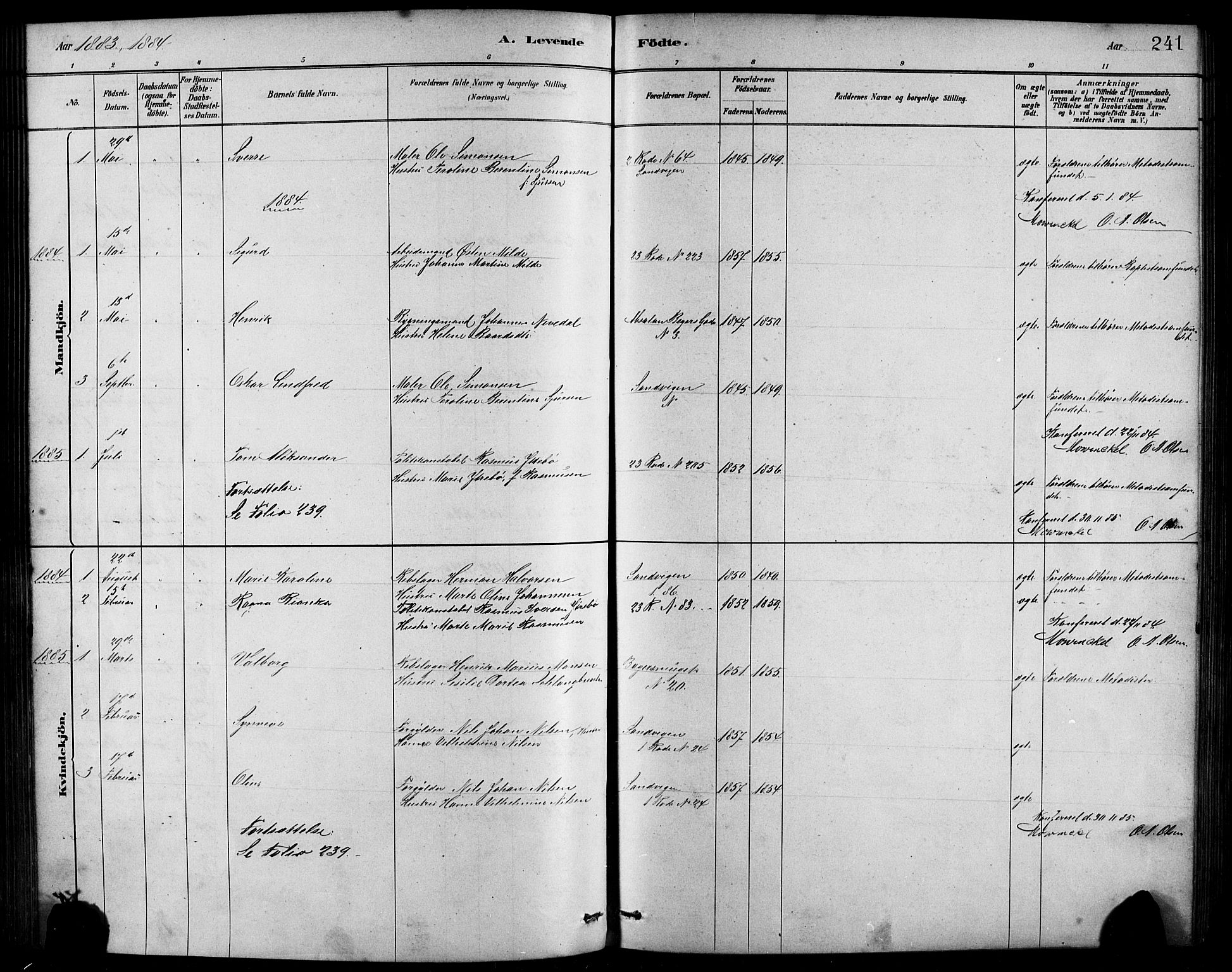 Sandviken Sokneprestembete, AV/SAB-A-77601/H/Hb/L0001: Parish register (copy) no. A 2, 1879-1892, p. 241