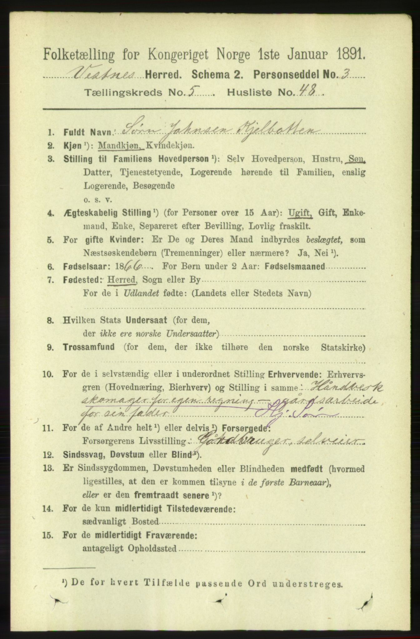 RA, 1891 census for 1535 Vestnes, 1891, p. 2065