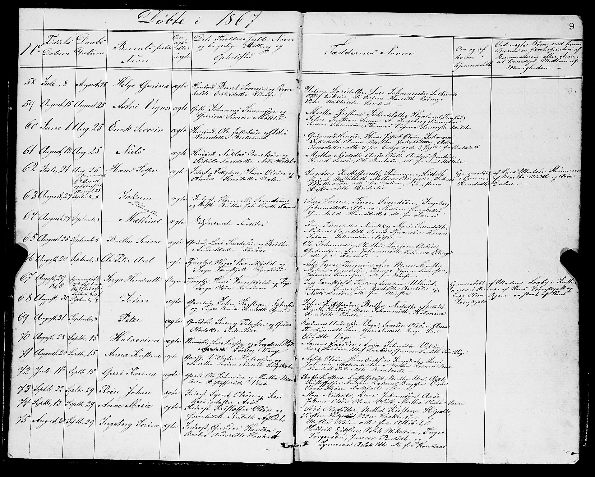 Sveio Sokneprestembete, SAB/A-78501/H/Hab: Parish register (copy) no. A 2, 1866-1877, p. 9