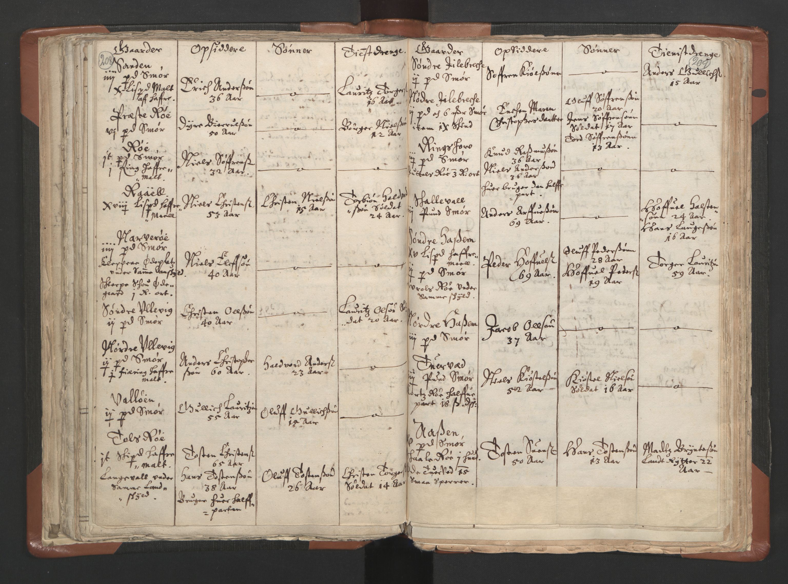 RA, Vicar's Census 1664-1666, no. 10: Tønsberg deanery, 1664-1666, p. 208-209