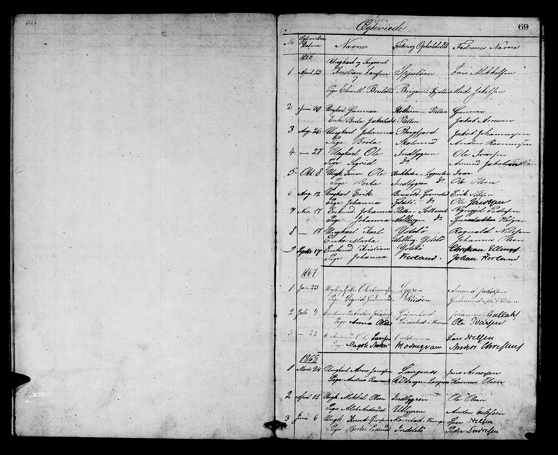 Alversund Sokneprestembete, SAB/A-73901/H/Ha/Hab: Parish register (copy) no. B 2, 1866-1880, p. 69