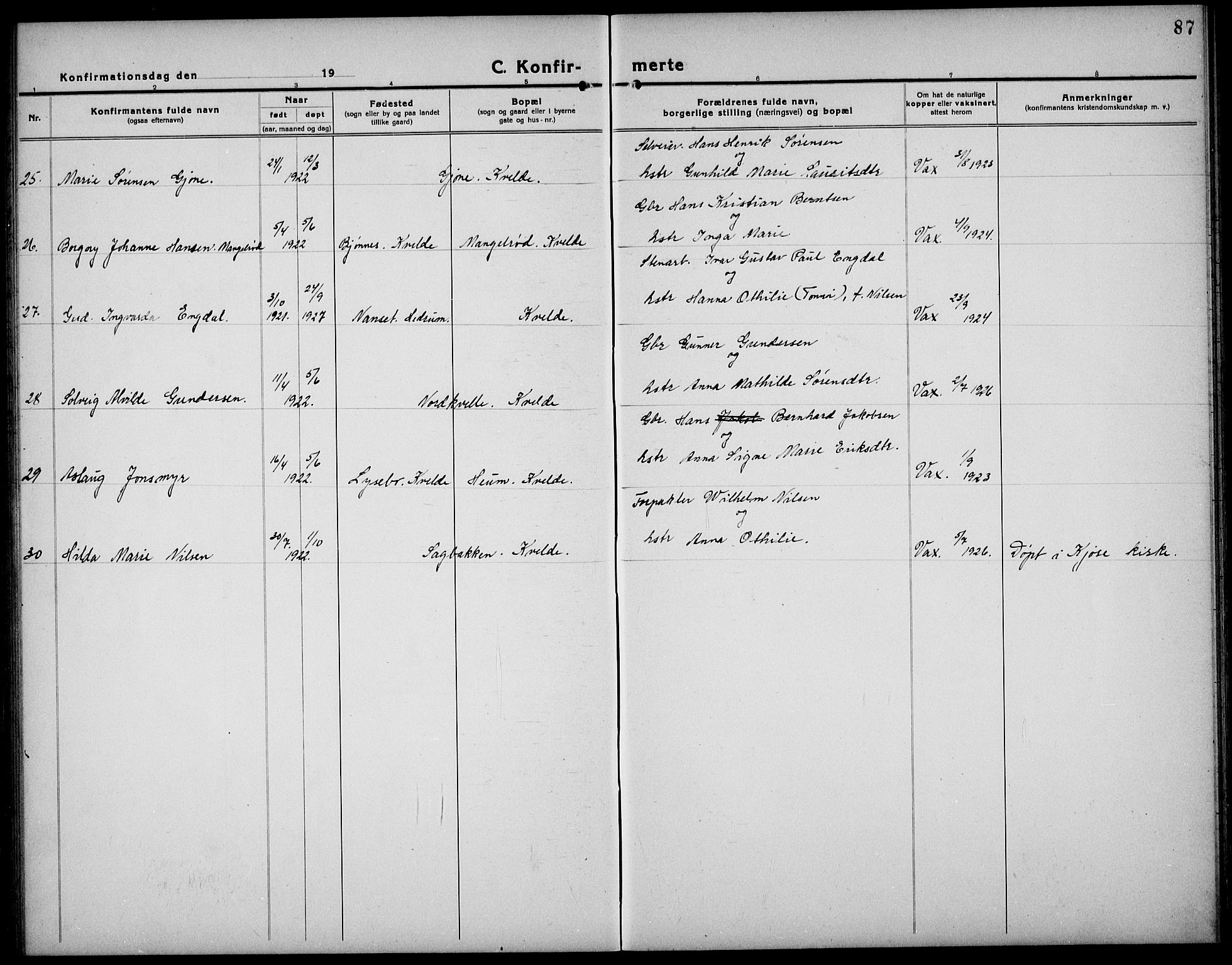 Hedrum kirkebøker, SAKO/A-344/G/Gb/L0002: Parish register (copy) no. II 2, 1921-1936, p. 87