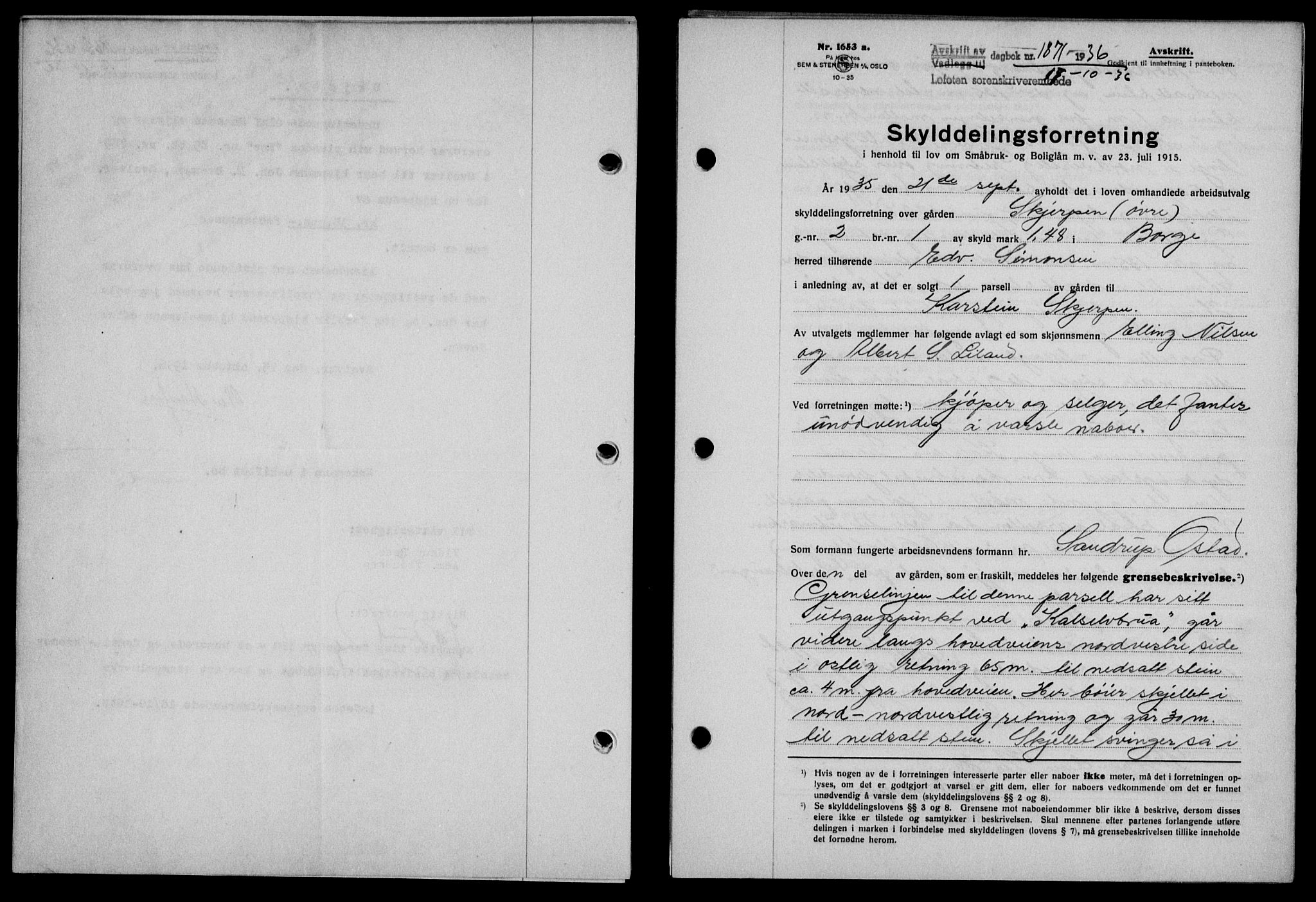 Lofoten sorenskriveri, SAT/A-0017/1/2/2C/L0001a: Mortgage book no. 1a, 1936-1937, Diary no: : 1871/1936