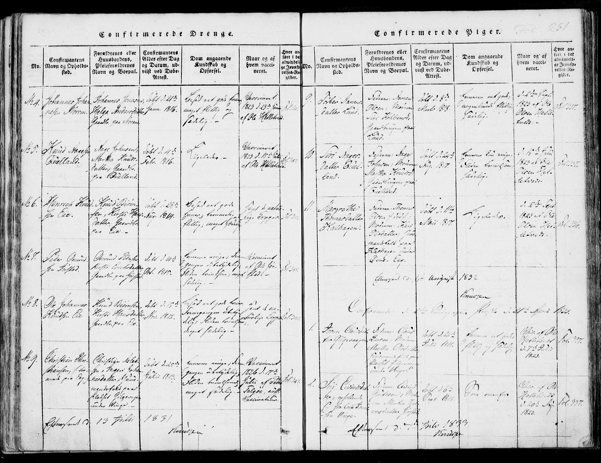 Nedstrand sokneprestkontor, AV/SAST-A-101841/01/IV: Parish register (official) no. A 7, 1816-1870, p. 251