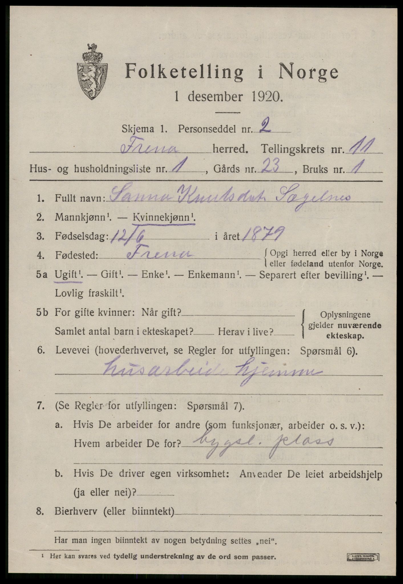 SAT, 1920 census for Fræna, 1920, p. 6059