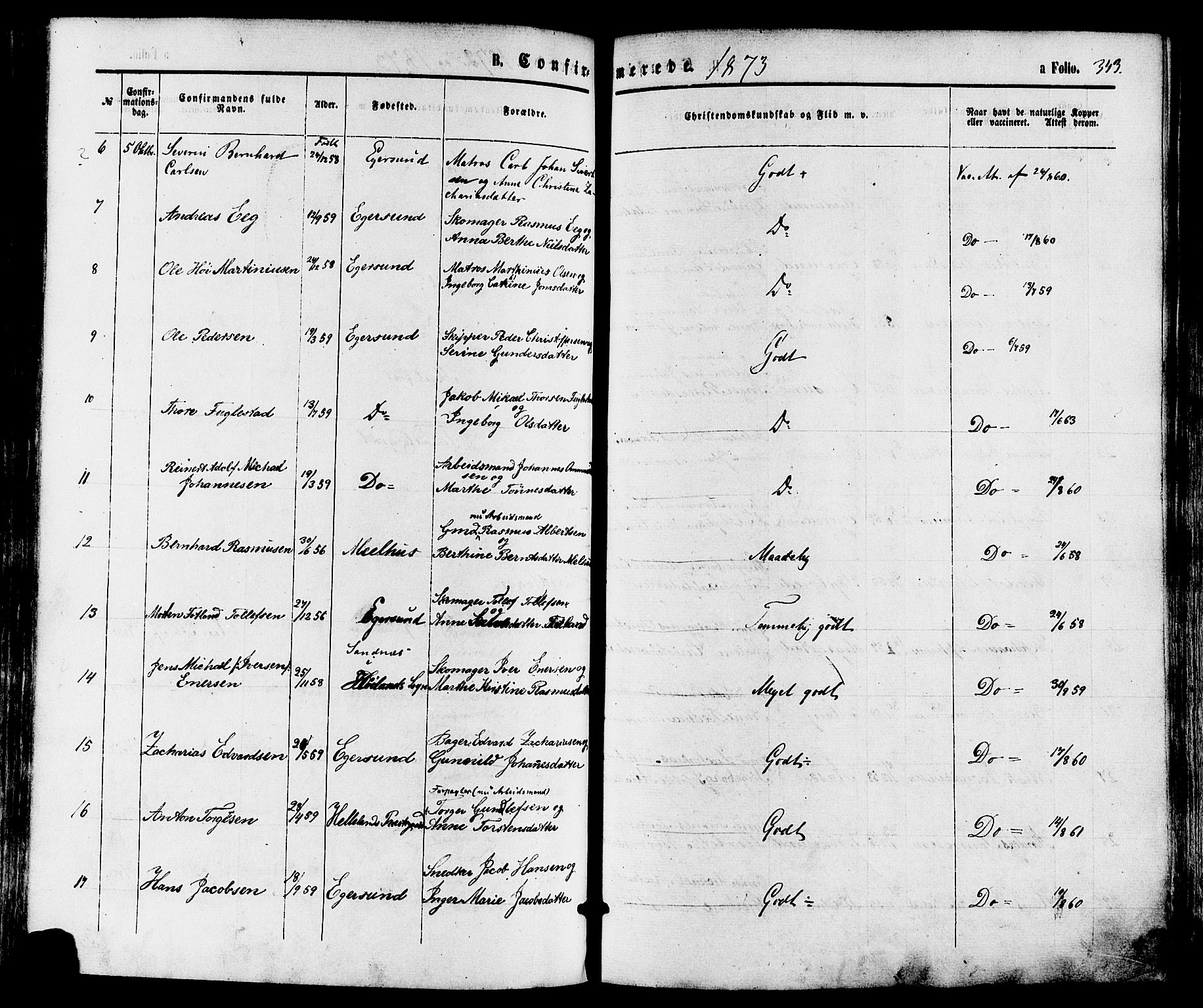 Eigersund sokneprestkontor, AV/SAST-A-101807/S08/L0014: Parish register (official) no. A 13, 1866-1878, p. 343