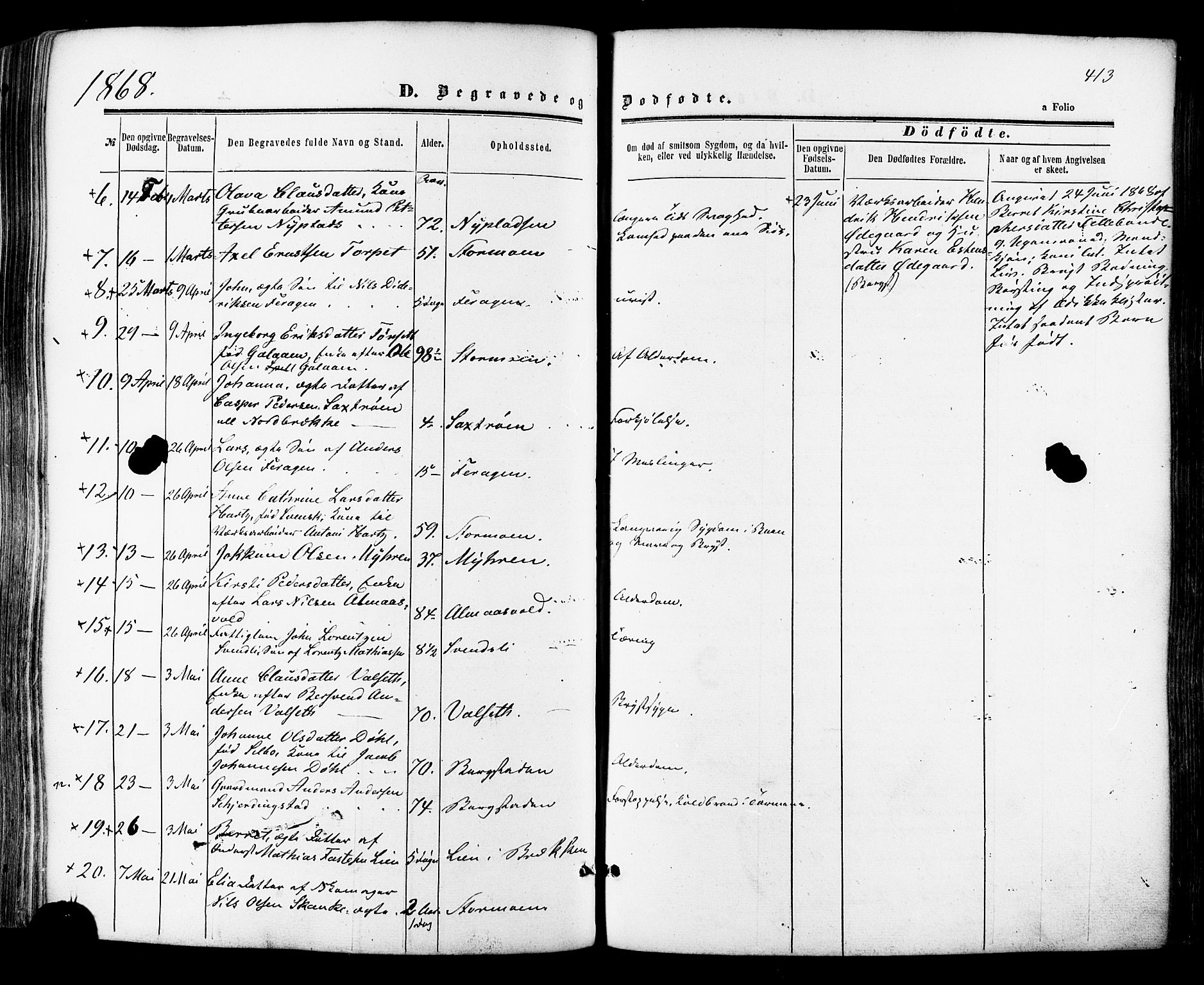 Ministerialprotokoller, klokkerbøker og fødselsregistre - Sør-Trøndelag, SAT/A-1456/681/L0932: Parish register (official) no. 681A10, 1860-1878, p. 413
