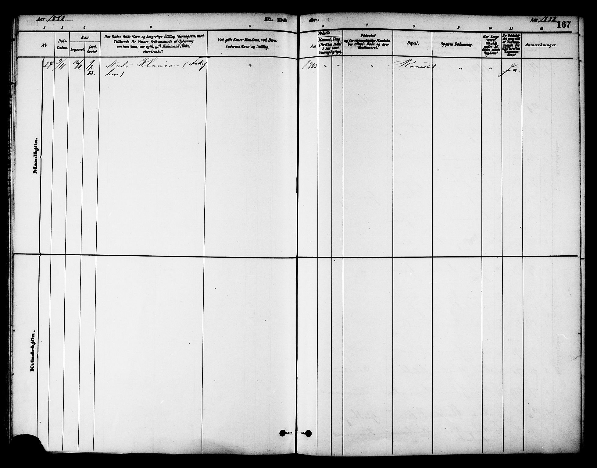 Ministerialprotokoller, klokkerbøker og fødselsregistre - Nord-Trøndelag, SAT/A-1458/784/L0672: Parish register (official) no. 784A07, 1880-1887, p. 167