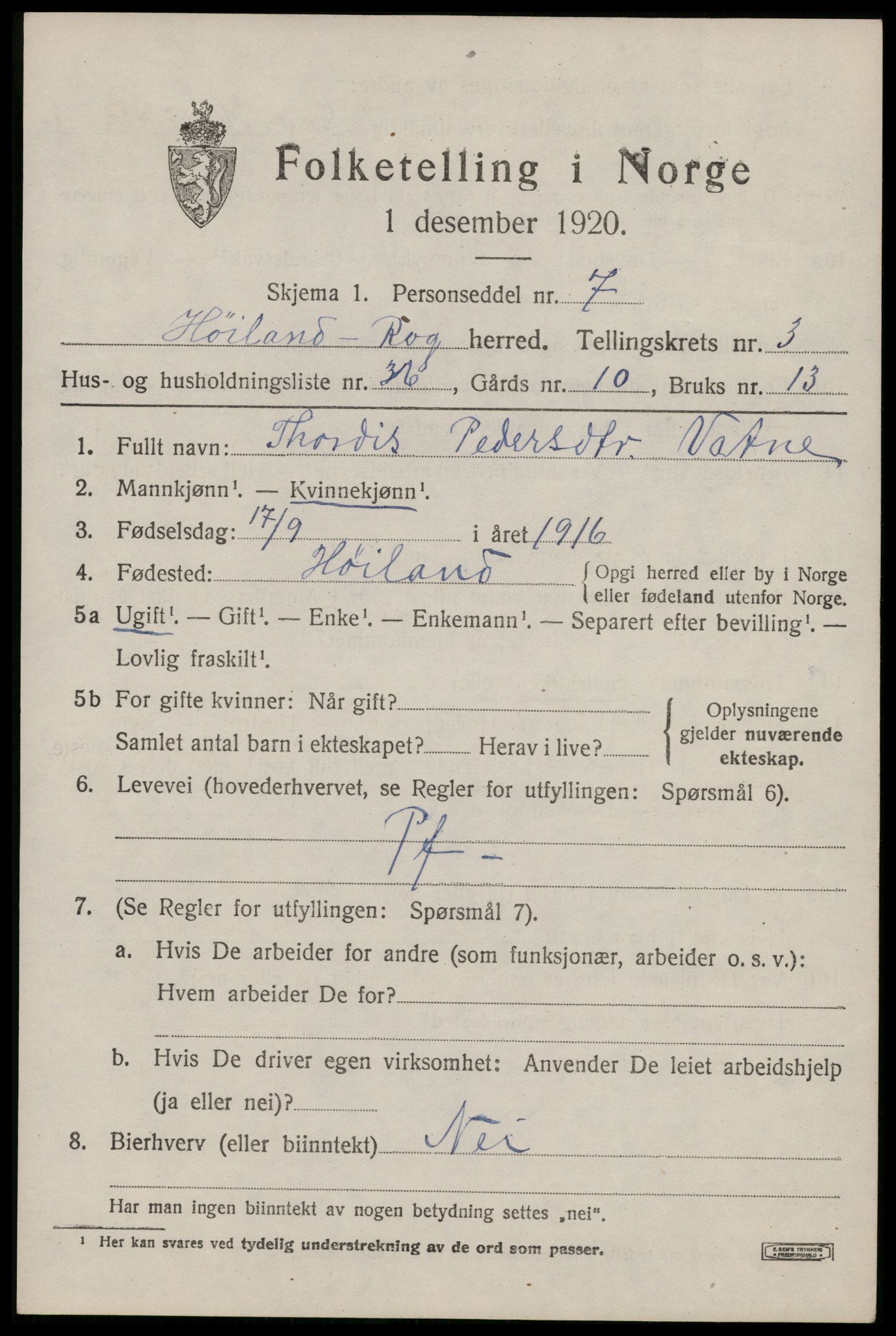 SAST, 1920 census for Høyland, 1920, p. 3412