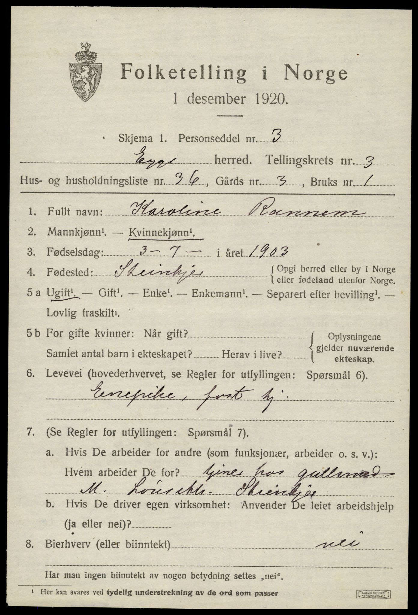 SAT, 1920 census for Egge, 1920, p. 2386