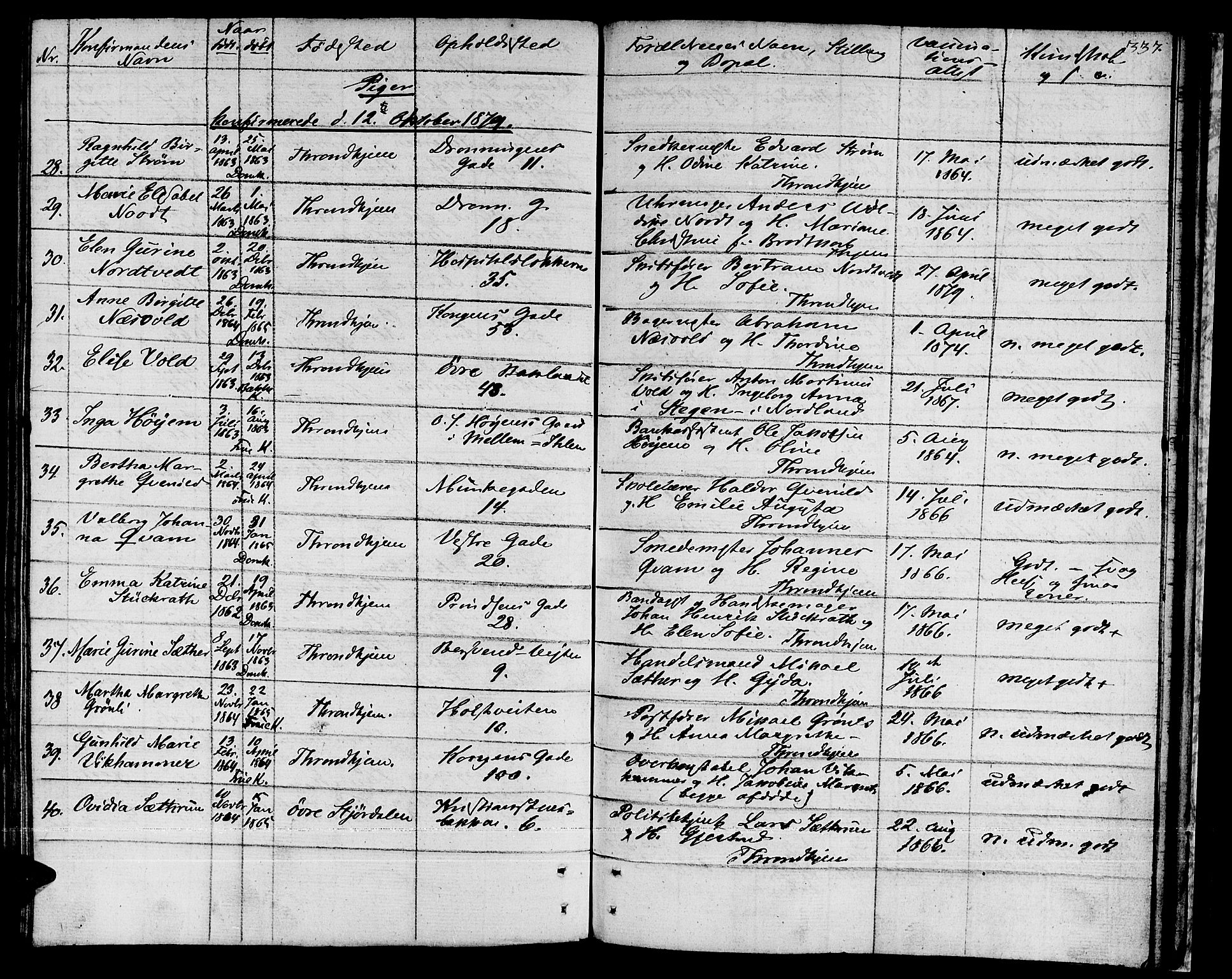 Ministerialprotokoller, klokkerbøker og fødselsregistre - Sør-Trøndelag, SAT/A-1456/601/L0070: Curate's parish register no. 601B03, 1821-1881, p. 337
