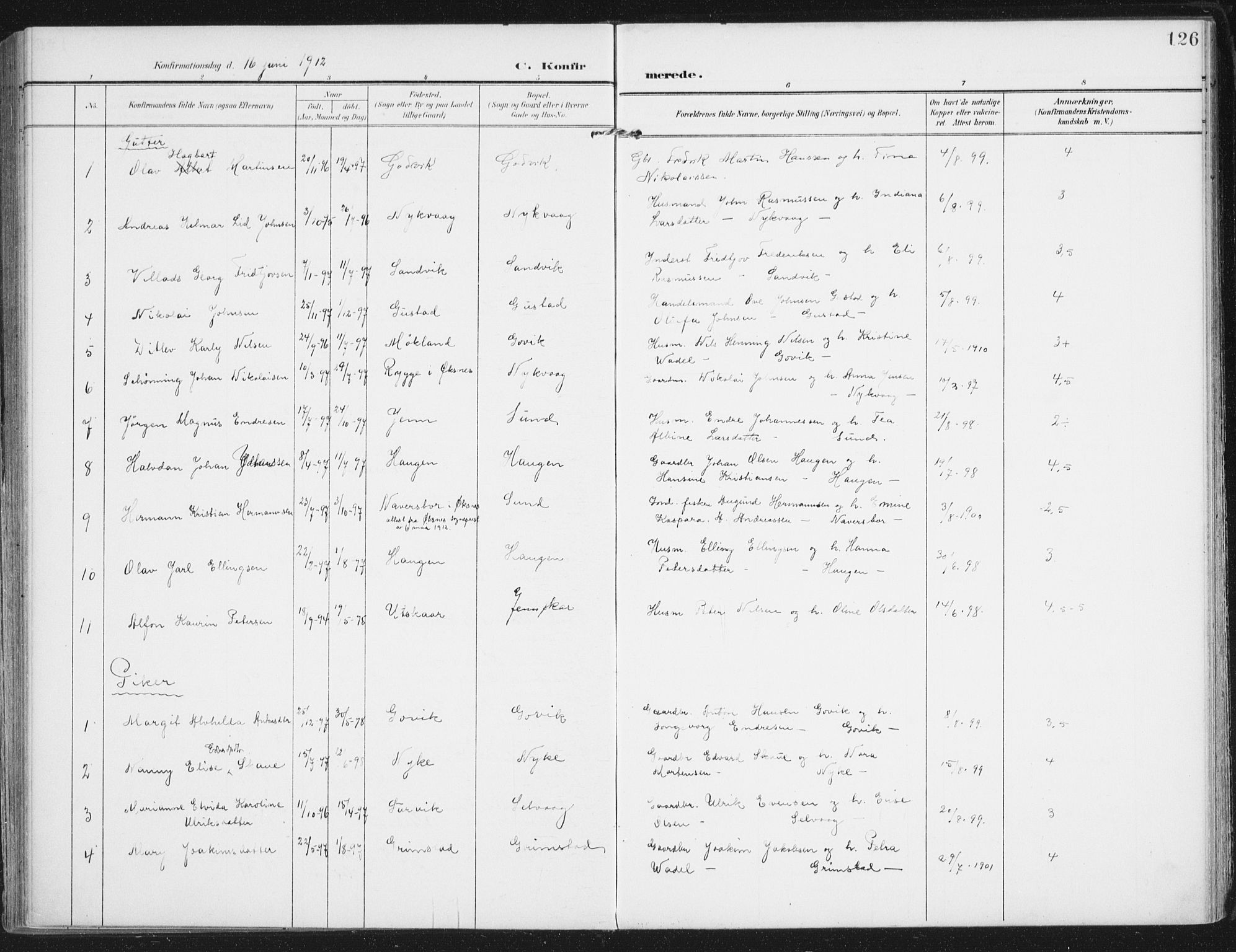 Ministerialprotokoller, klokkerbøker og fødselsregistre - Nordland, SAT/A-1459/892/L1321: Parish register (official) no. 892A02, 1902-1918, p. 126
