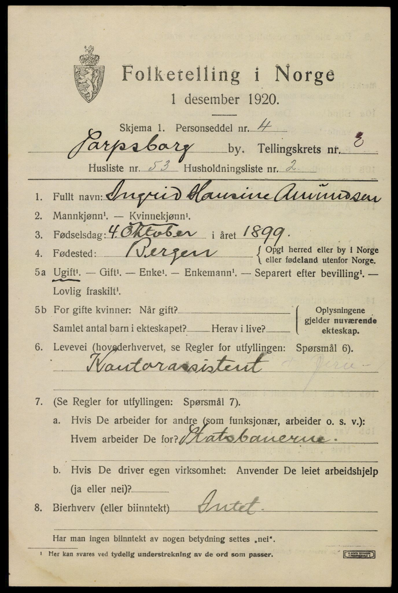 SAO, 1920 census for Sarpsborg, 1920, p. 10276