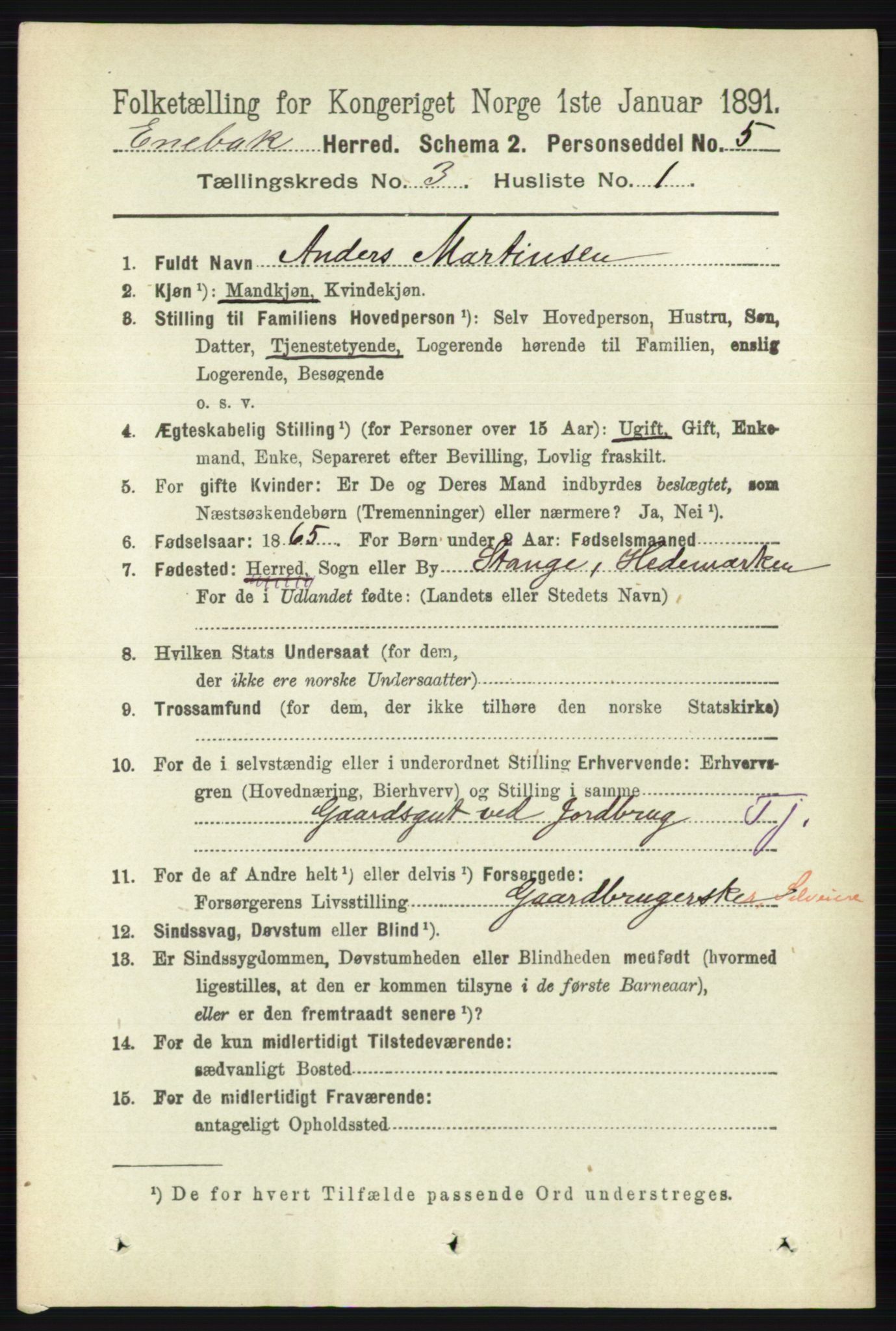 RA, 1891 census for 0229 Enebakk, 1891, p. 1124