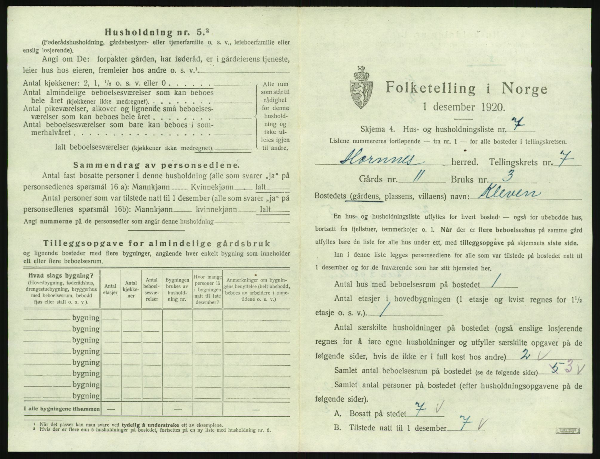 SAK, 1920 census for Hornnes, 1920, p. 275