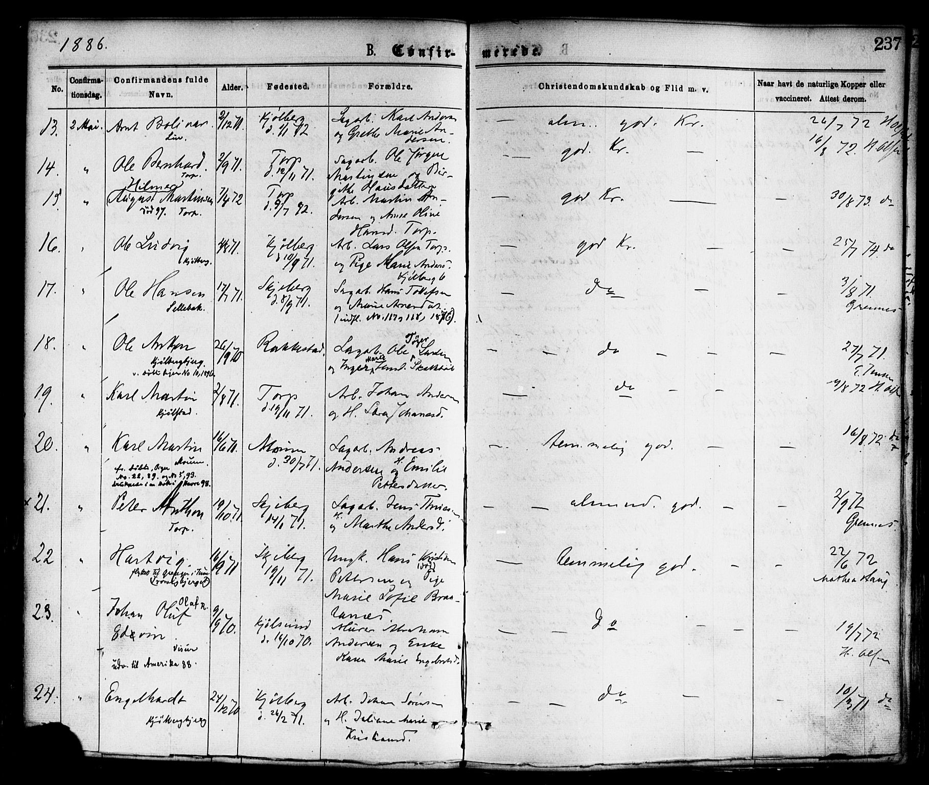 Borge prestekontor Kirkebøker, SAO/A-10903/F/Fa/L0007: Parish register (official) no. I 7, 1875-1886, p. 237