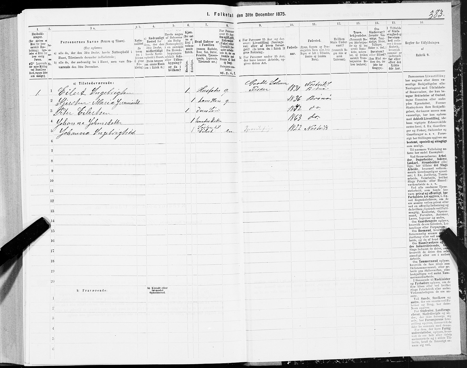 SAT, 1875 census for 1814P Brønnøy, 1875, p. 3383