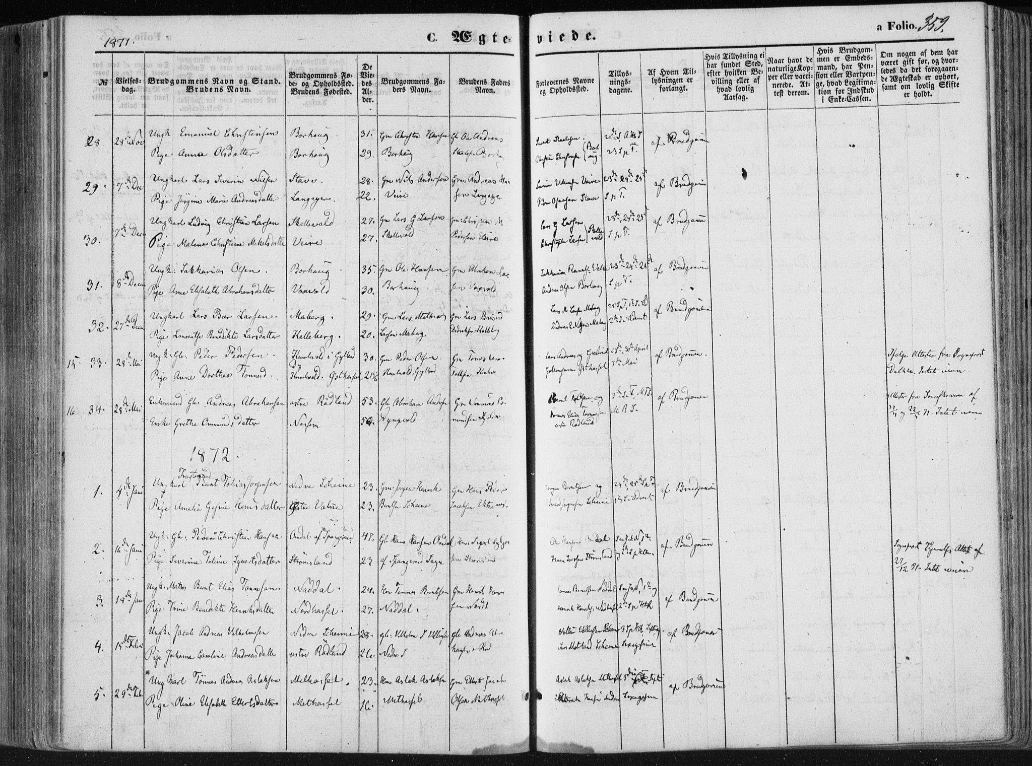 Lista sokneprestkontor, SAK/1111-0027/F/Fa/L0011: Parish register (official) no. A 11, 1861-1878, p. 359