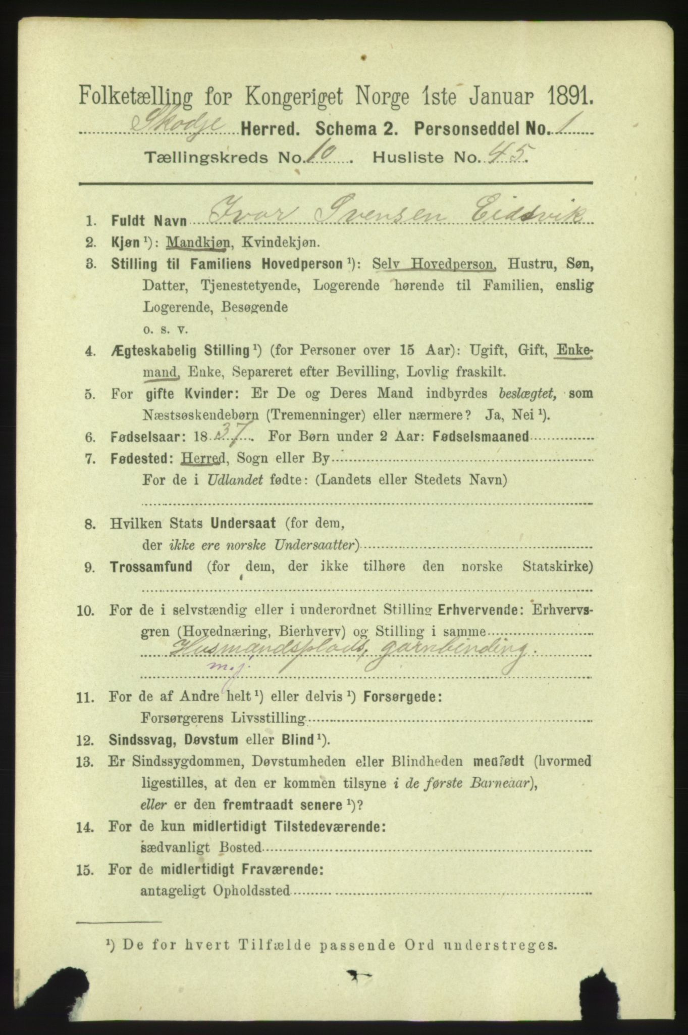 RA, 1891 census for 1529 Skodje, 1891, p. 2264