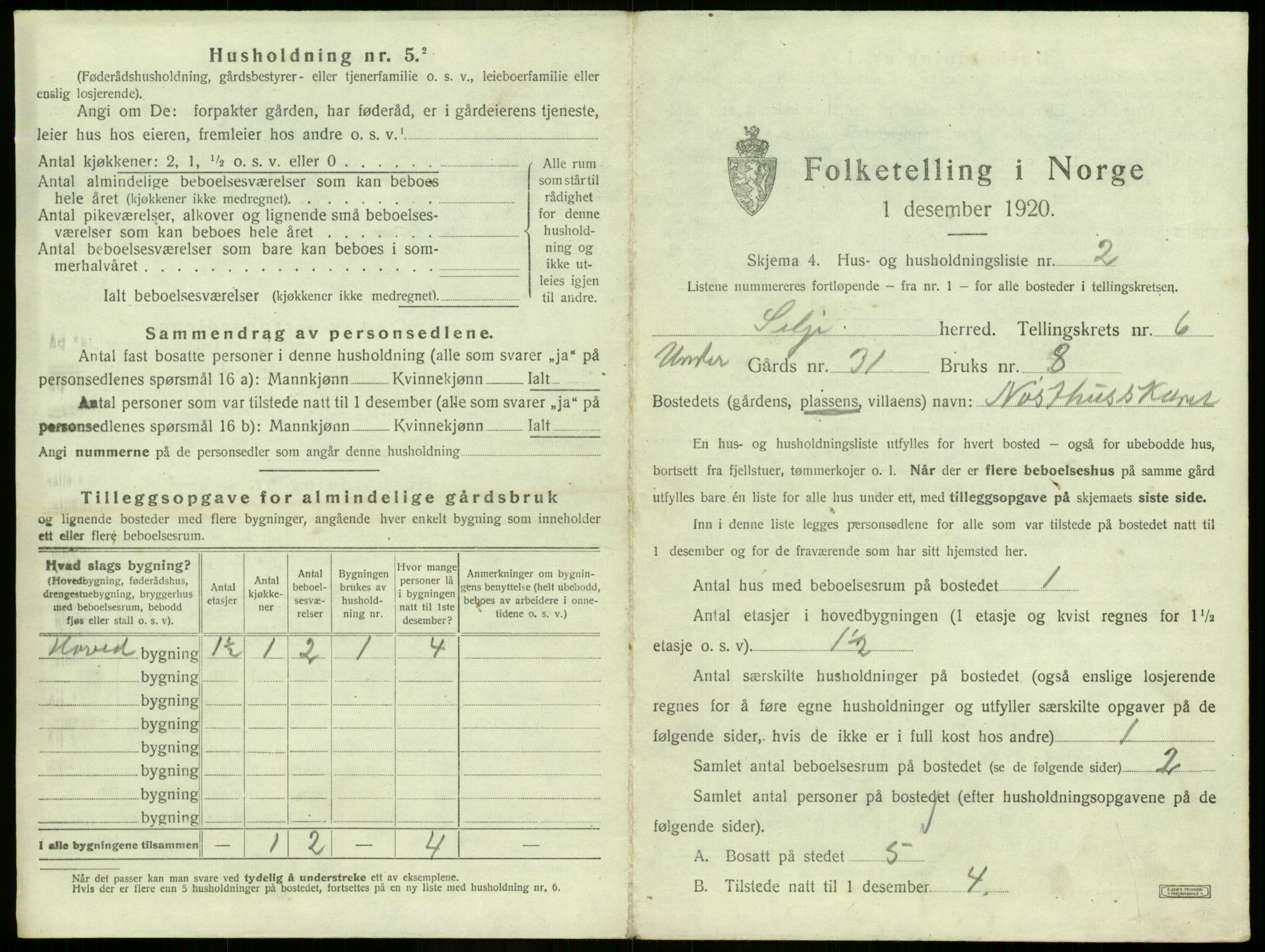 SAB, 1920 census for Selje, 1920, p. 408