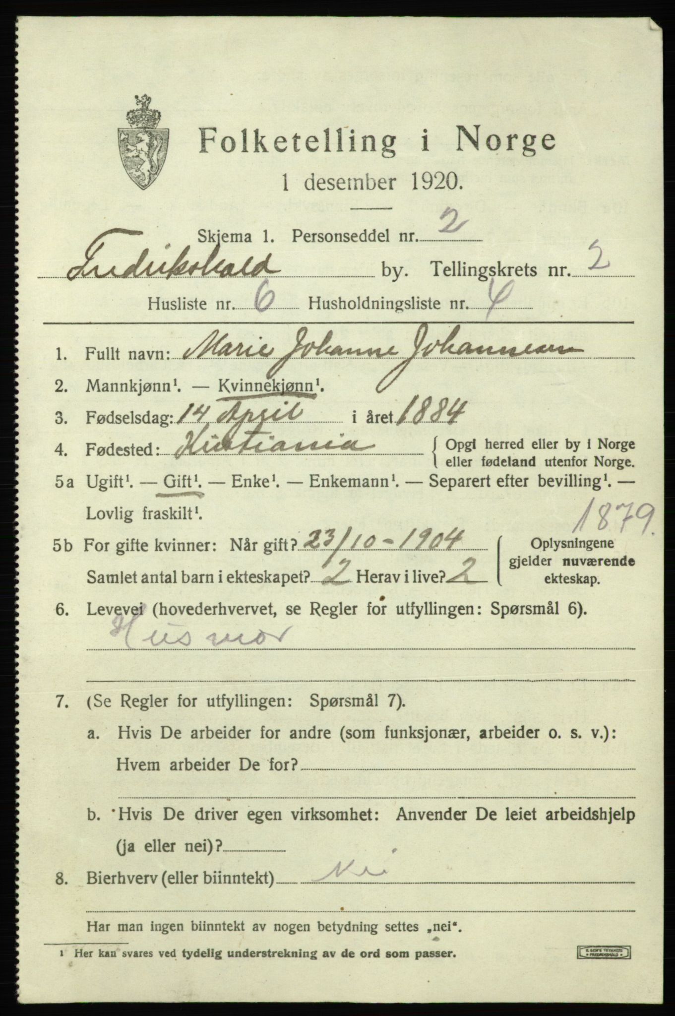SAO, 1920 census for Fredrikshald, 1920, p. 9358