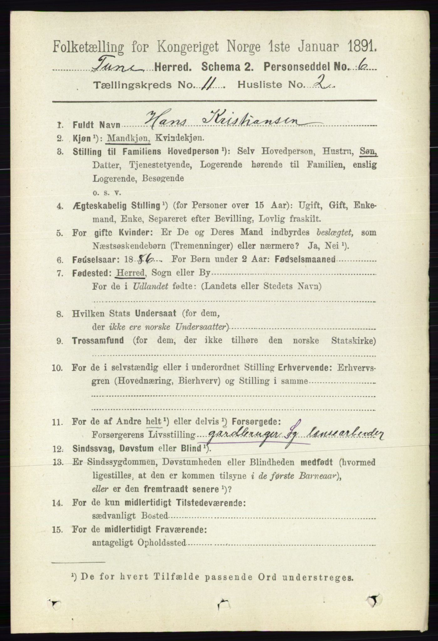 RA, 1891 census for 0130 Tune, 1891, p. 6953
