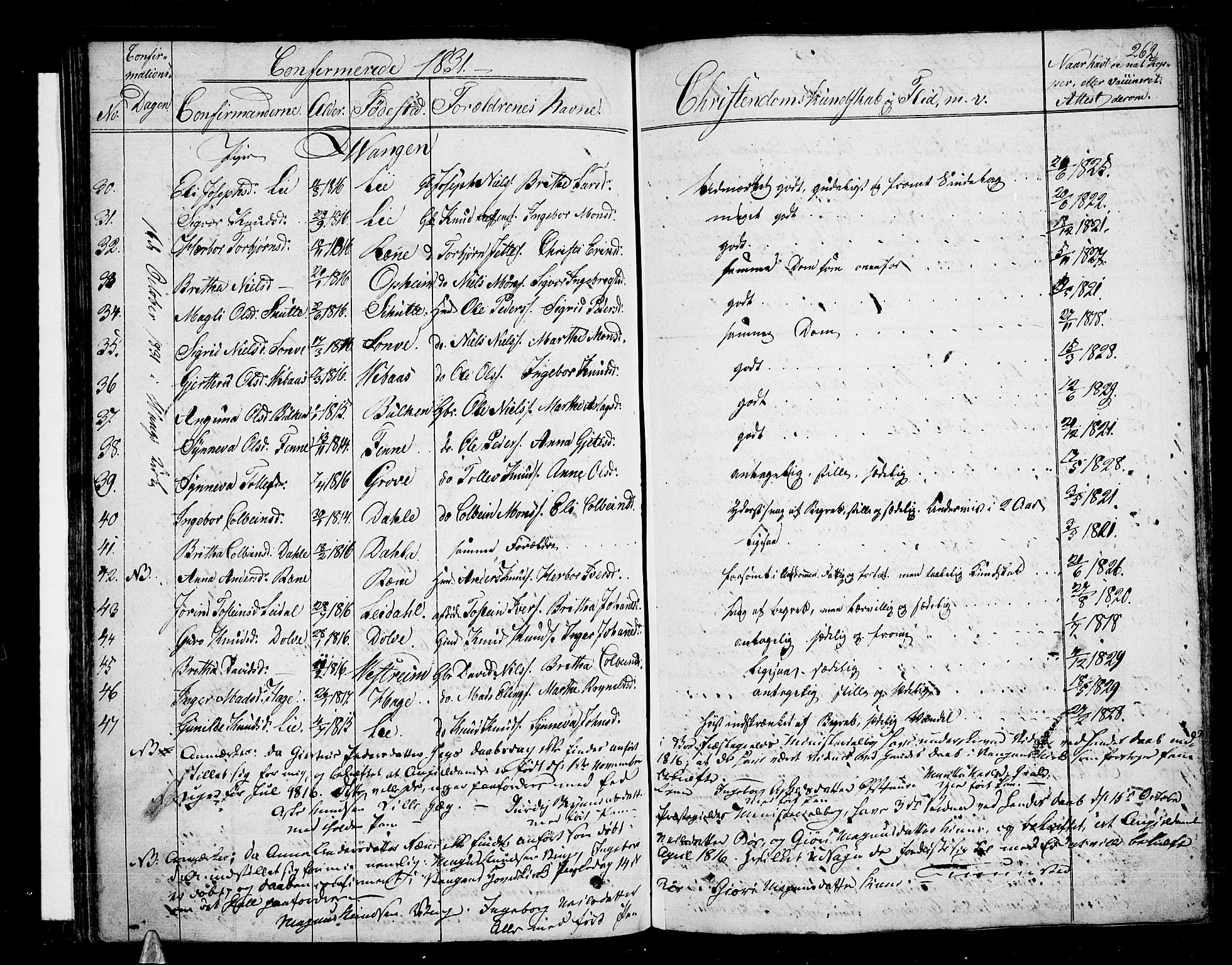 Voss sokneprestembete, SAB/A-79001/H/Haa: Parish register (official) no. A 12, 1823-1837, p. 262