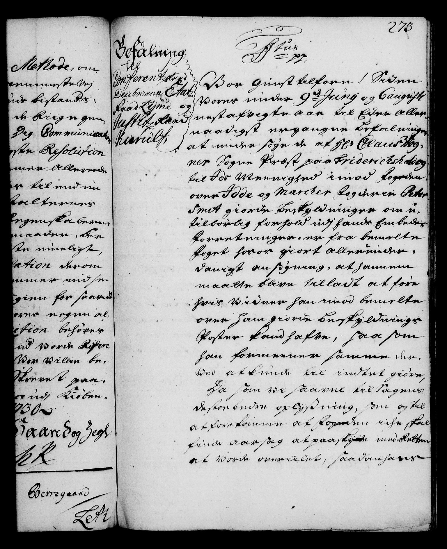 Rentekammeret, Kammerkanselliet, RA/EA-3111/G/Gg/Gga/L0003: Norsk ekspedisjonsprotokoll med register (merket RK 53.3), 1727-1734, p. 273