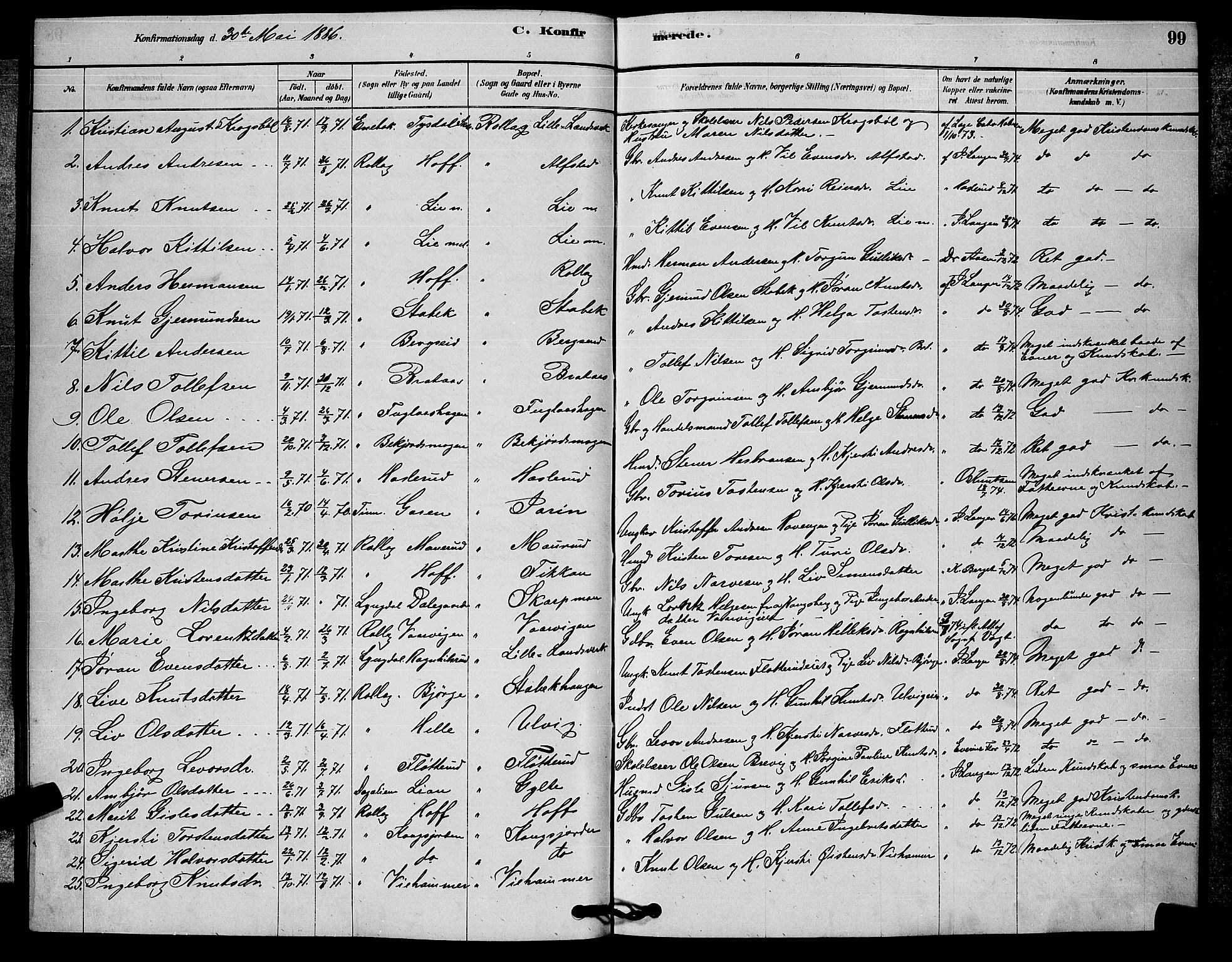 Rollag kirkebøker, SAKO/A-240/G/Ga/L0004: Parish register (copy) no. I 4, 1878-1903, p. 99