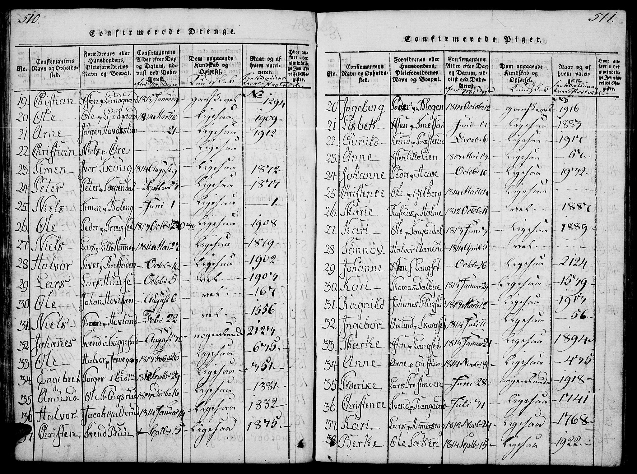 Fåberg prestekontor, SAH/PREST-086/H/Ha/Hab/L0004: Parish register (copy) no. 4, 1818-1837, p. 510-511