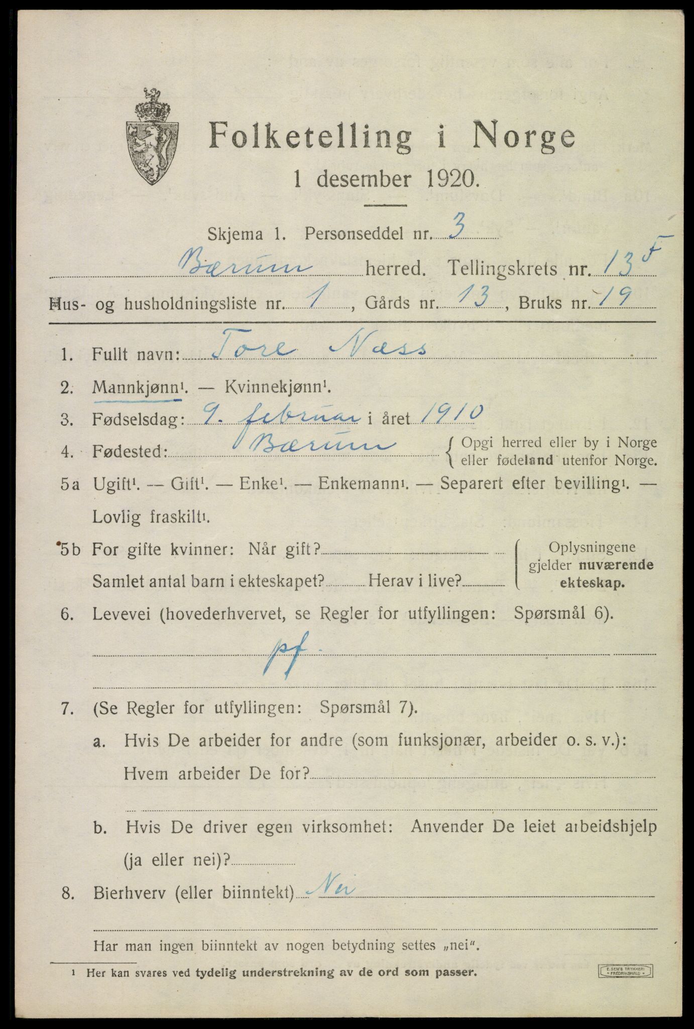 SAO, 1920 census for Bærum, 1920, p. 38970