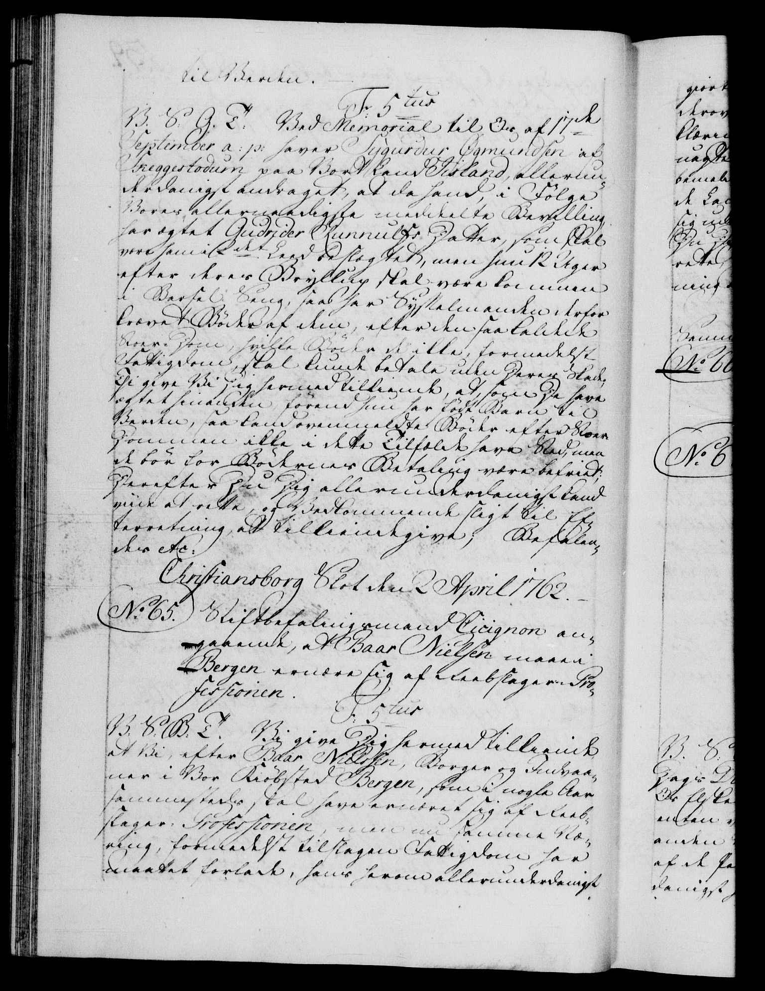 Danske Kanselli 1572-1799, RA/EA-3023/F/Fc/Fca/Fcab/L0037: Norske tegnelser, 1762-1766, p. 39b
