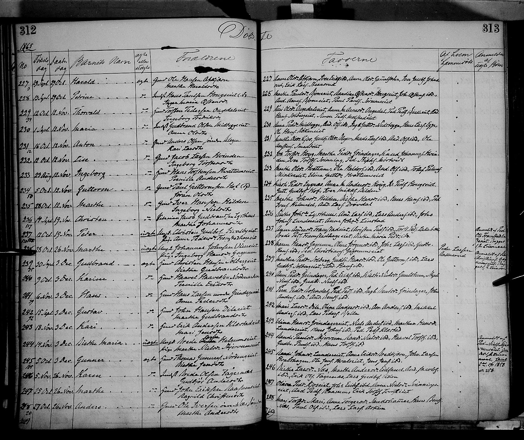 Gran prestekontor, AV/SAH-PREST-112/H/Ha/Haa/L0012: Parish register (official) no. 12, 1856-1874, p. 312-313