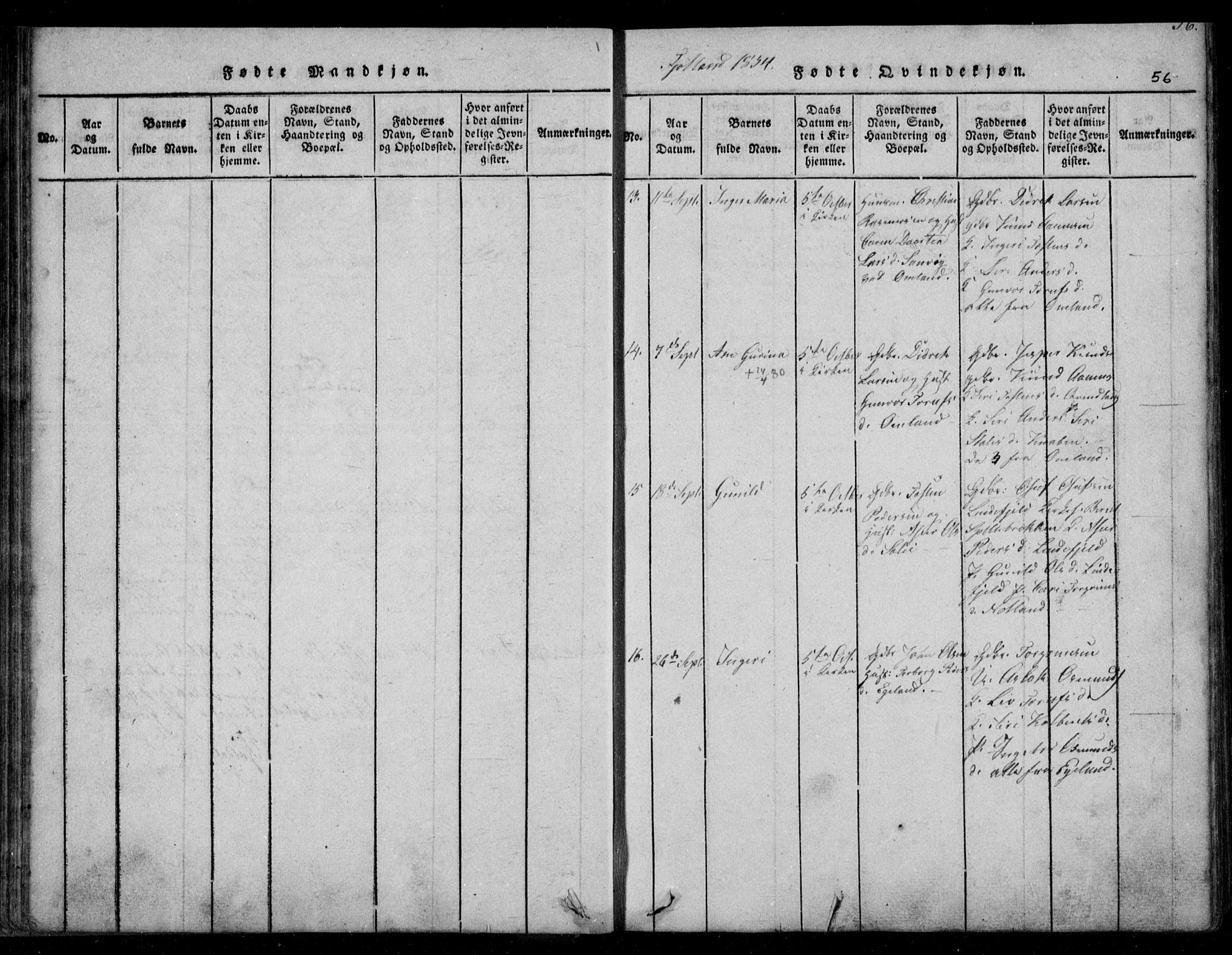 Fjotland sokneprestkontor, AV/SAK-1111-0010/F/Fb/L0001: Parish register (copy) no. B 1, 1816-1849, p. 56