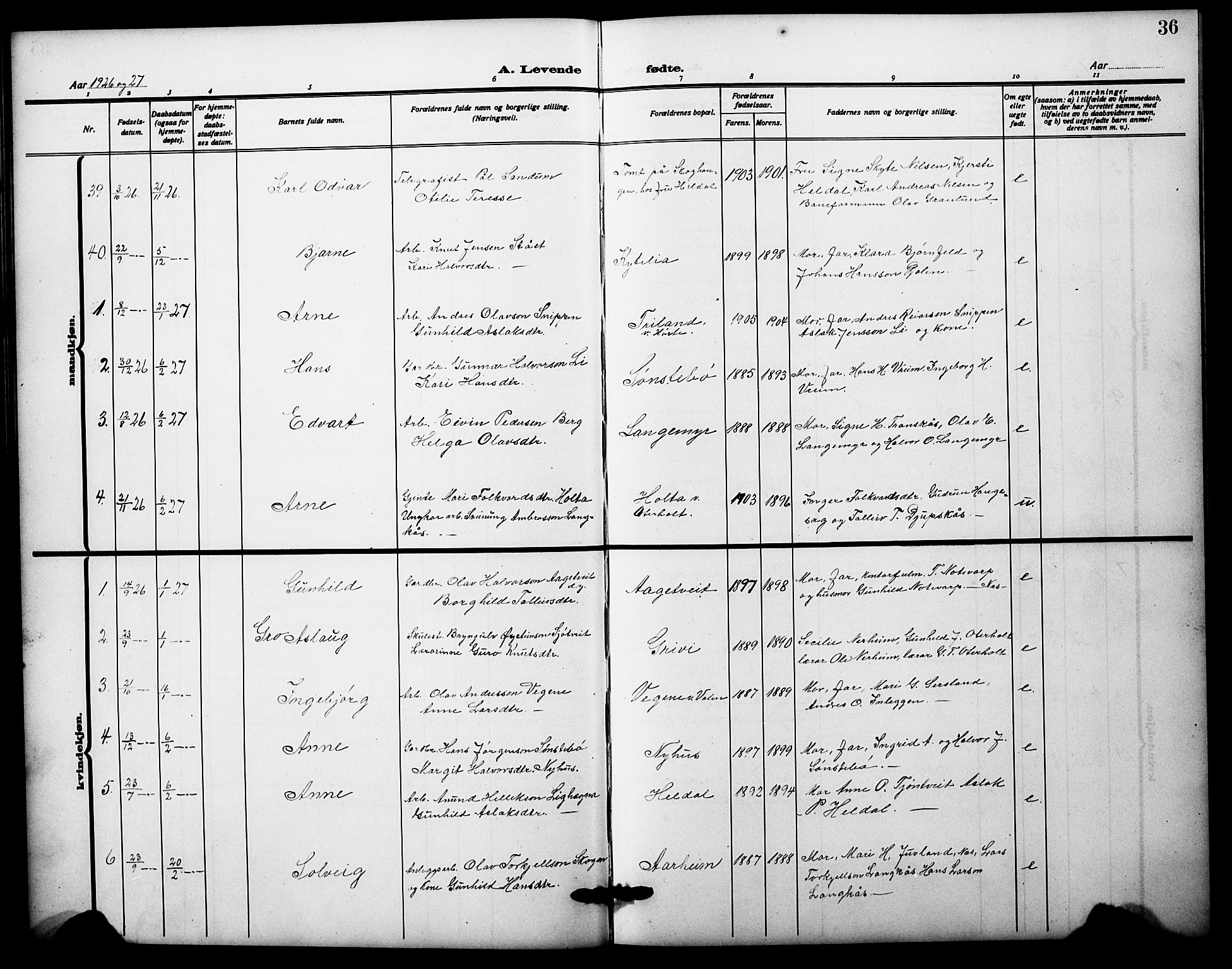 Bø kirkebøker, SAKO/A-257/G/Ga/L0008: Parish register (copy) no. 8, 1920-1930, p. 36