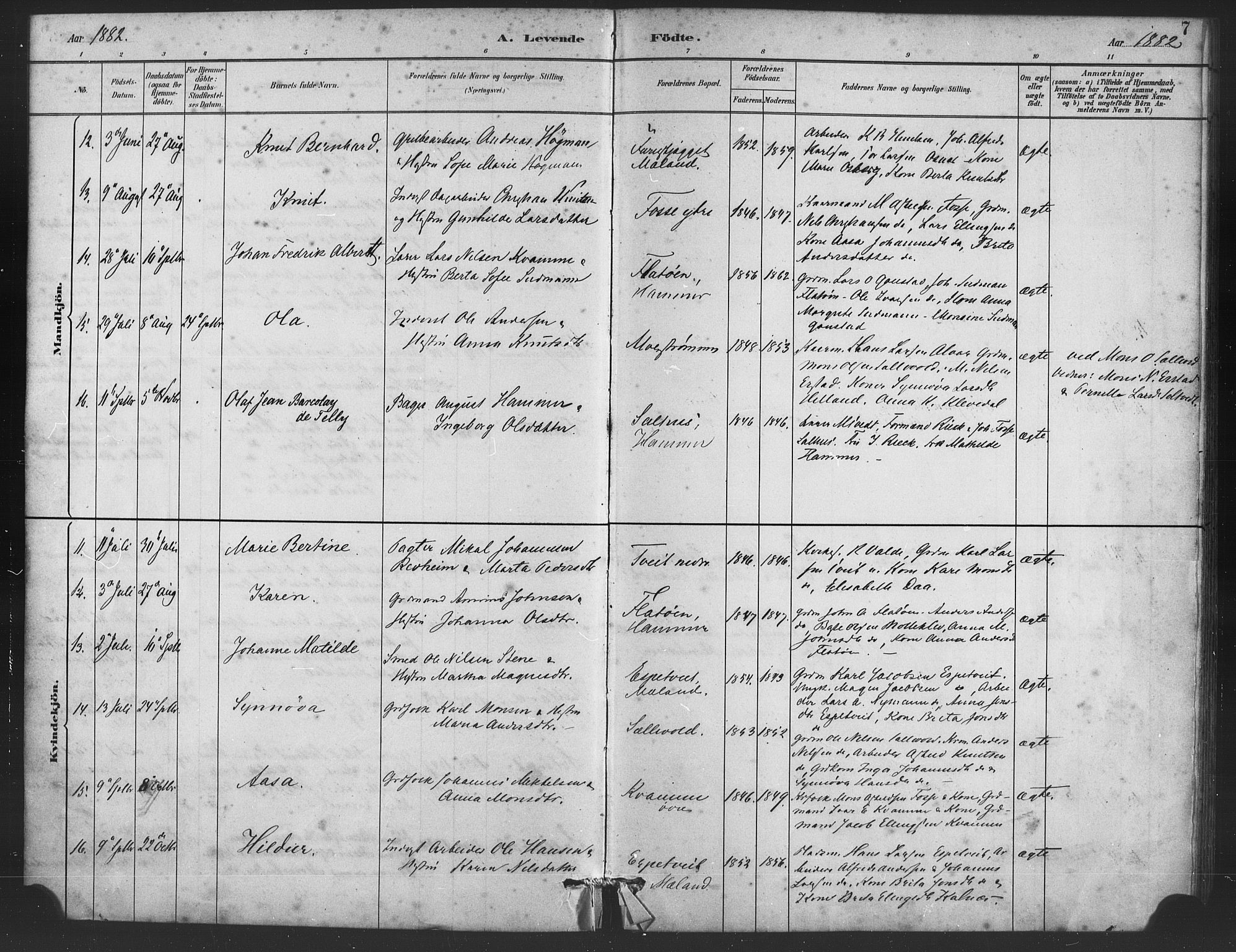 Alversund Sokneprestembete, AV/SAB-A-73901/H/Ha/Haa/Haaa/L0001: Parish register (official) no. A 1, 1882-1896, p. 7