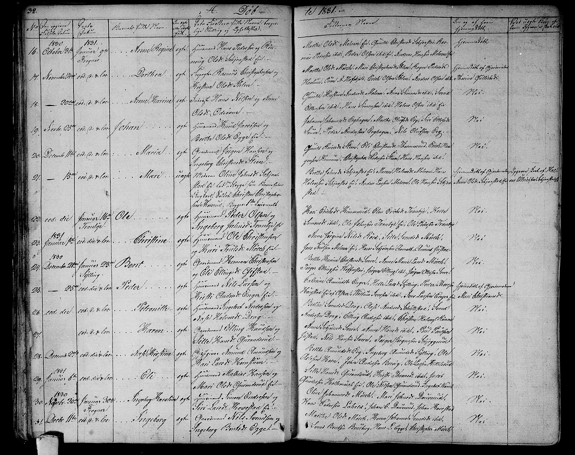 Lier kirkebøker, AV/SAKO-A-230/F/Fa/L0010: Parish register (official) no. I 10, 1827-1843, p. 32