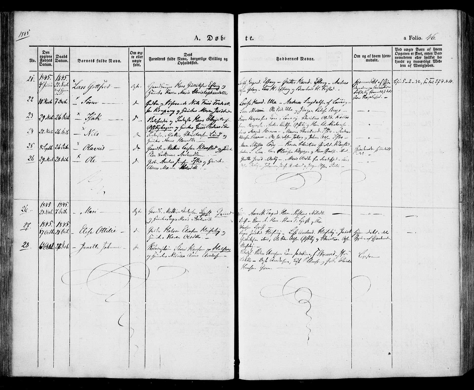 Tjølling kirkebøker, SAKO/A-60/F/Fa/L0006: Parish register (official) no. 6, 1835-1859, p. 46