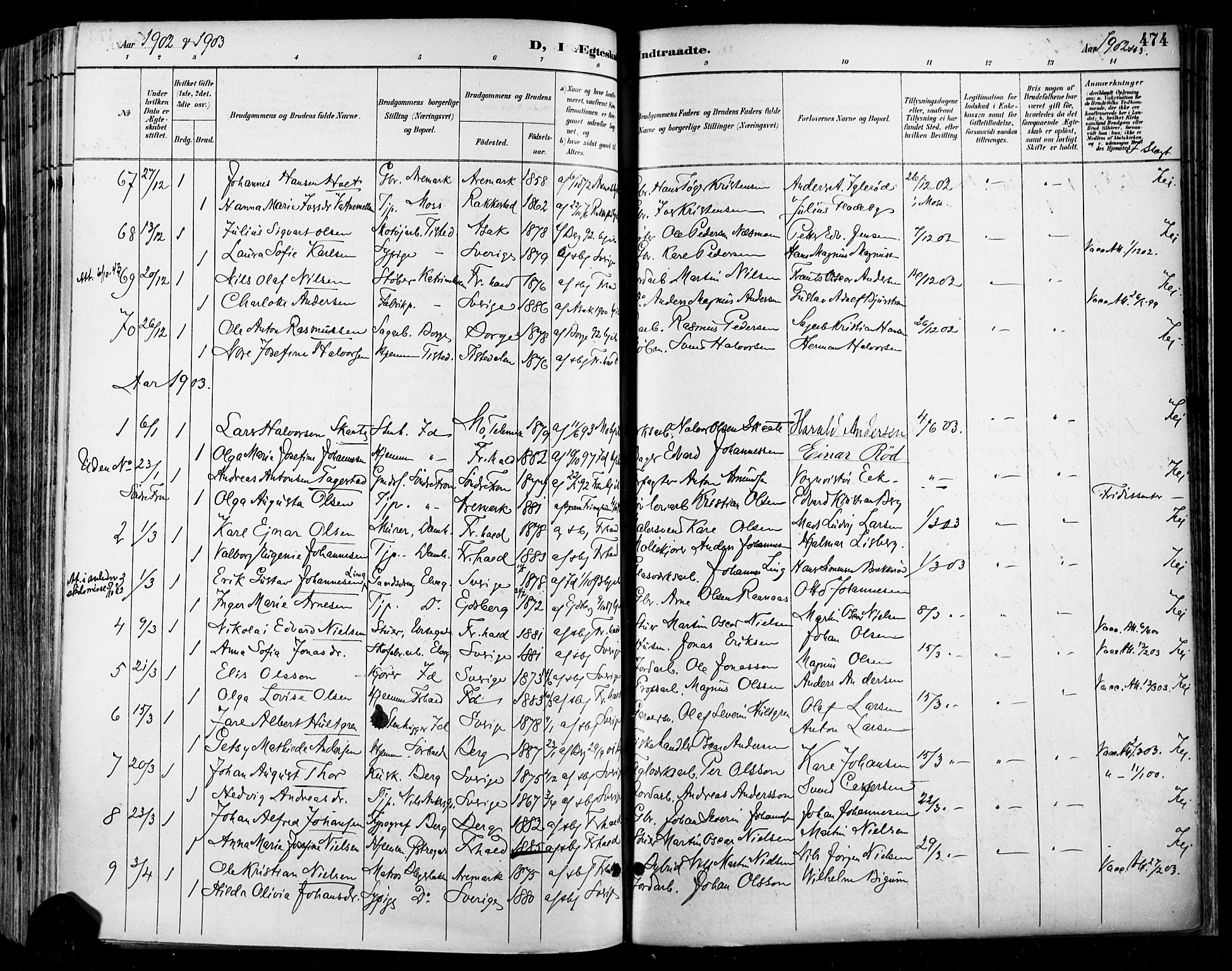 Halden prestekontor Kirkebøker, SAO/A-10909/F/Fa/L0013: Parish register (official) no. I 13, 1890-1906, p. 474