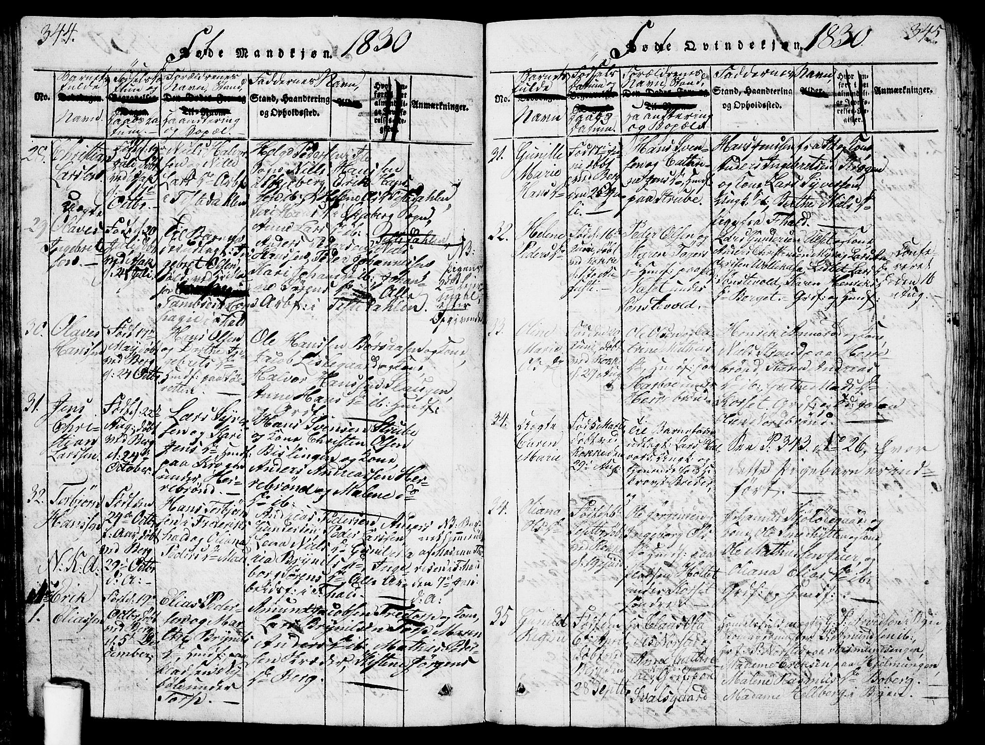 Berg prestekontor Kirkebøker, AV/SAO-A-10902/G/Ga/L0001: Parish register (copy) no. I 1, 1815-1832, p. 344-345