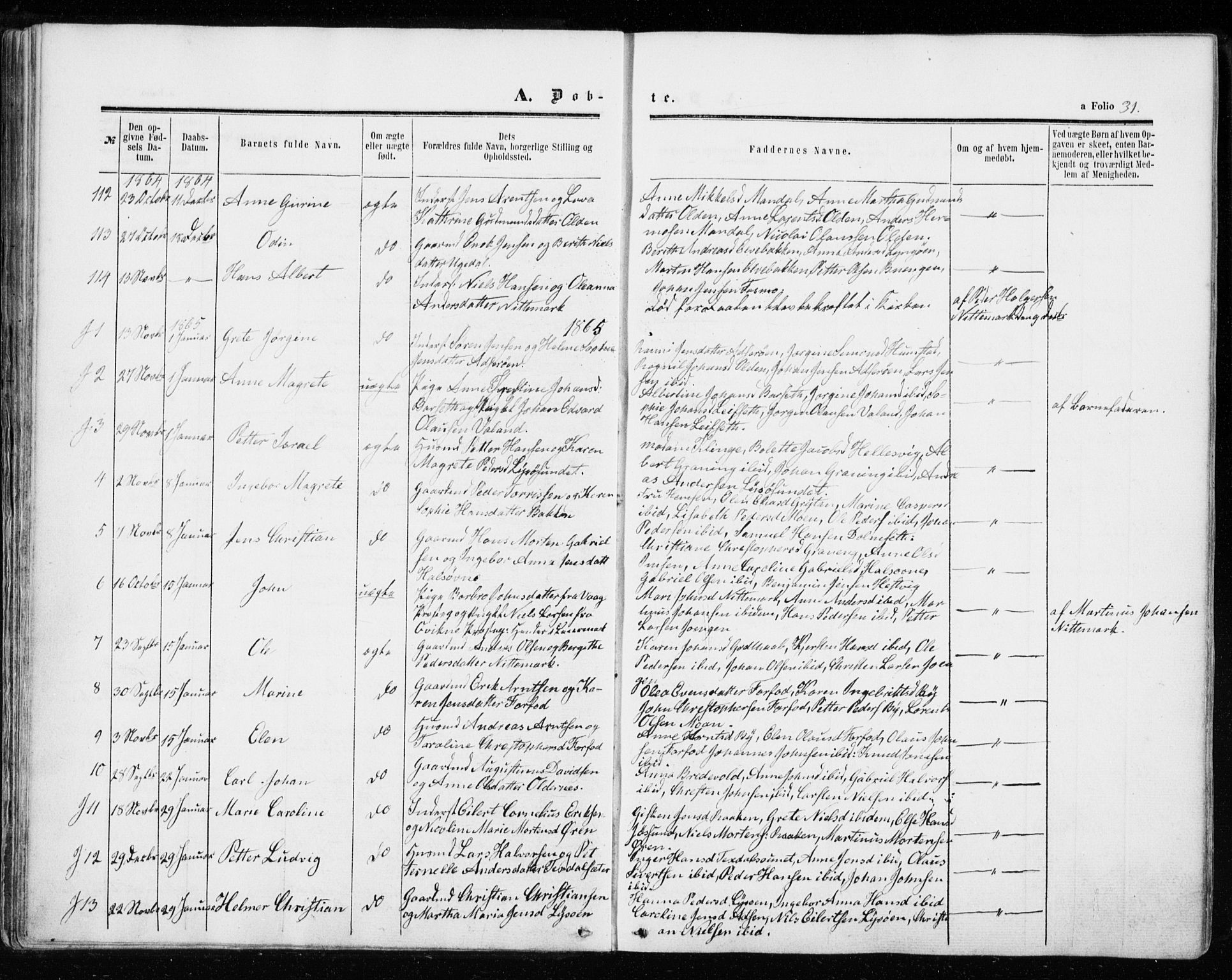Ministerialprotokoller, klokkerbøker og fødselsregistre - Sør-Trøndelag, SAT/A-1456/655/L0678: Parish register (official) no. 655A07, 1861-1873, p. 31