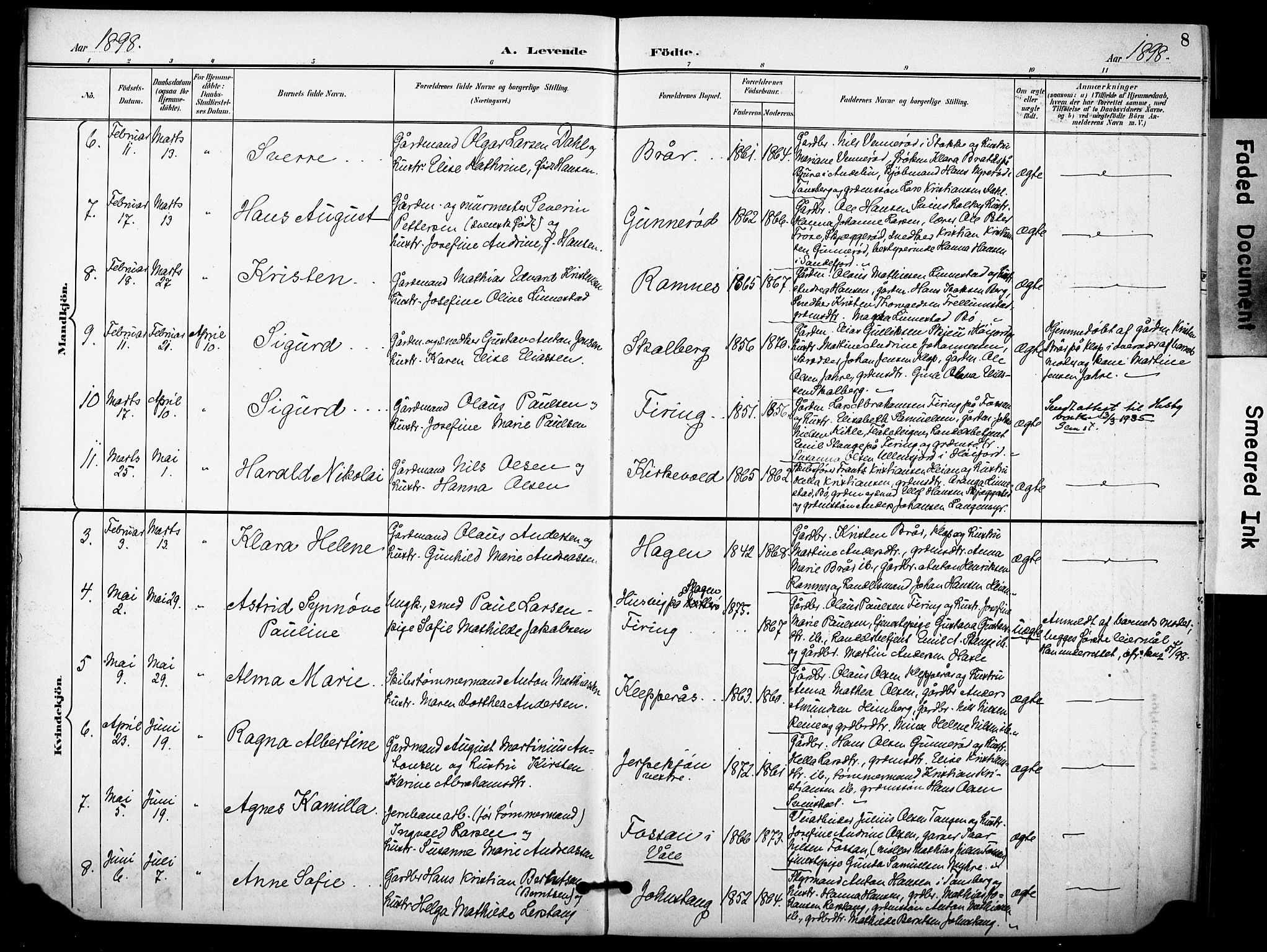 Ramnes kirkebøker, SAKO/A-314/F/Fa/L0008: Parish register (official) no. I 8, 1896-1913, p. 8