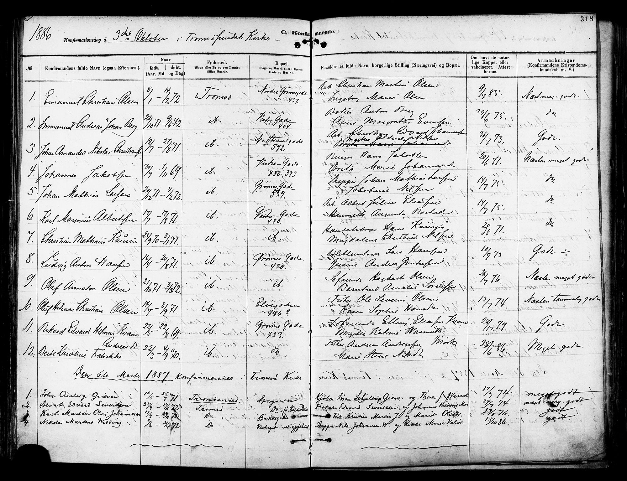 Tromsø sokneprestkontor/stiftsprosti/domprosti, SATØ/S-1343/G/Ga/L0014kirke: Parish register (official) no. 14, 1878-1888, p. 318
