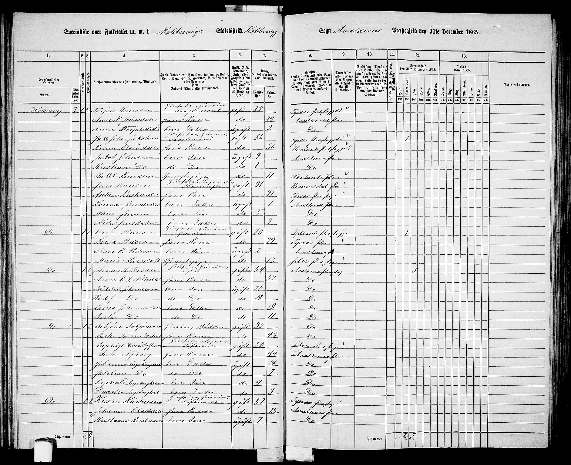 RA, 1865 census for Avaldsnes, 1865, p. 54