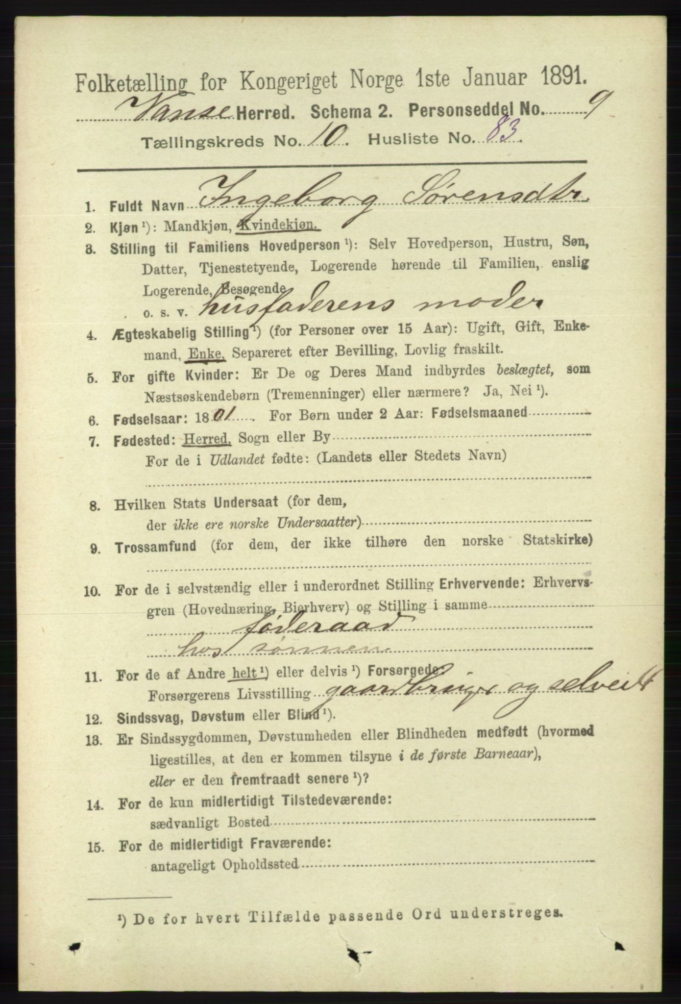 RA, 1891 census for 1041 Vanse, 1891, p. 6075