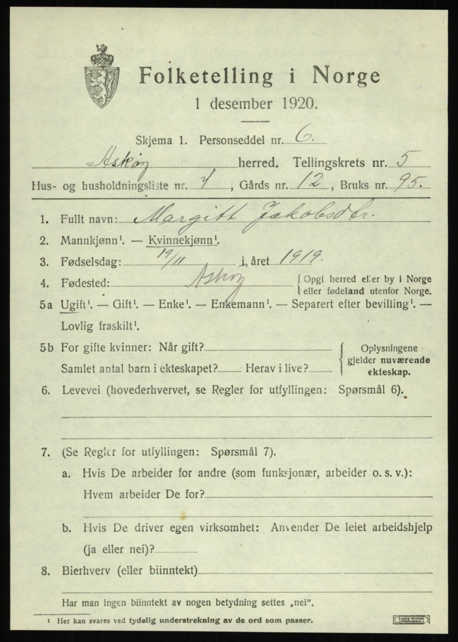 SAB, 1920 census for Askøy, 1920, p. 8838