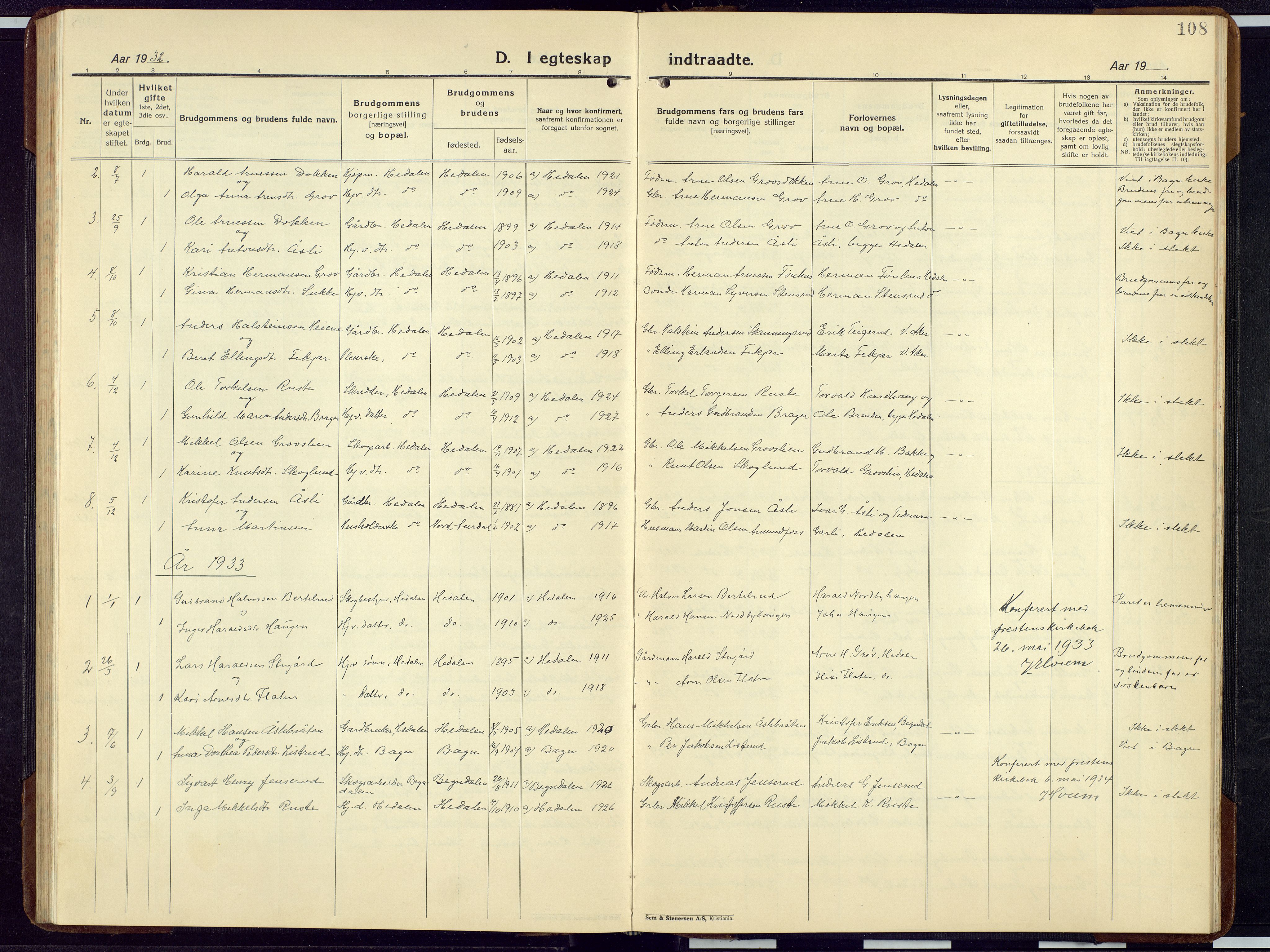 Sør-Aurdal prestekontor, AV/SAH-PREST-128/H/Ha/Hab/L0012: Parish register (copy) no. 12, 1924-1956, p. 108