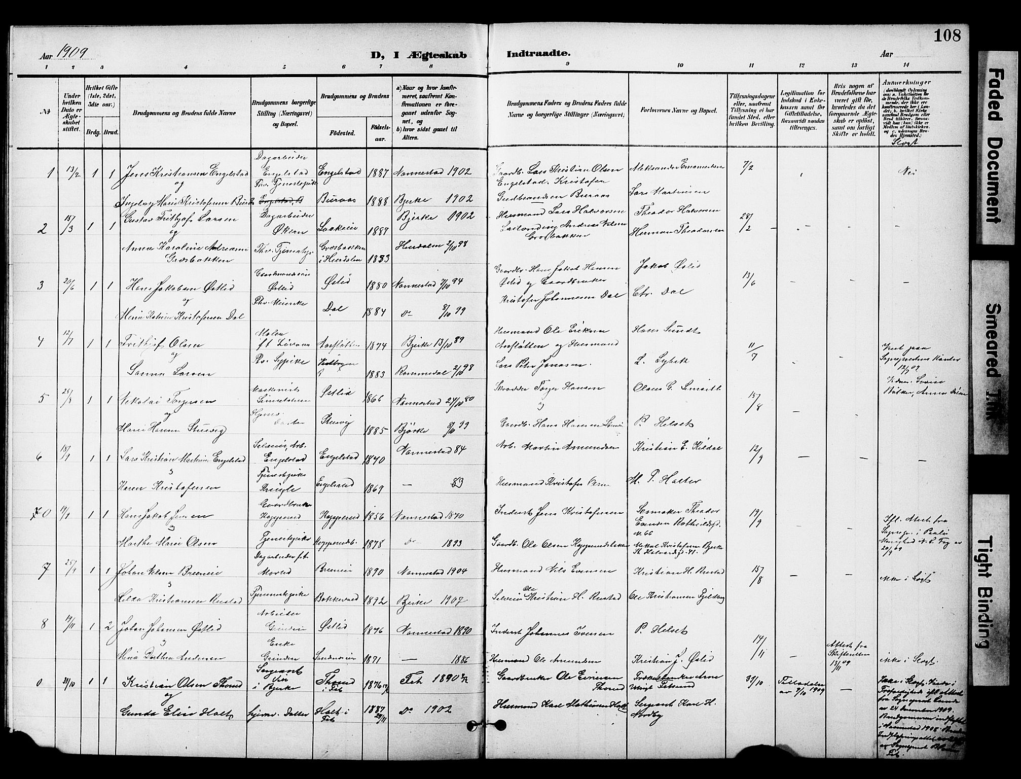 Nannestad prestekontor Kirkebøker, SAO/A-10414a/G/Gc/L0001: Parish register (copy) no. III 1, 1901-1916, p. 108